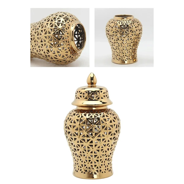 Powerful Maxbell Porcelain Hollow Ginger Jar with Lid Temple Jar Organizer Golden 19cmx36cm Environmentally Friendly