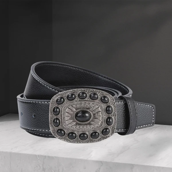 First-Class Maxbell Western Cowboy Belt PU Unisex Waist Strap Fashion for Work Gift Holidays Black Unique