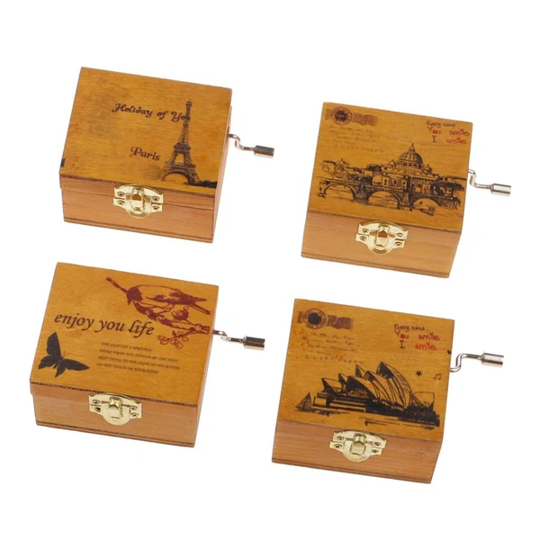 Prestigious Maxbell Tiny Scenery Wood Music Box Hand-cranked Melody Box Desk Decoration Crafts Responsible