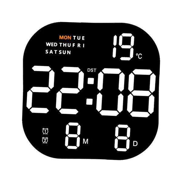 Premium Material LED Desktop Alarm Clock Adjustable Brightness Digital Wall Clock for School White Display Elite