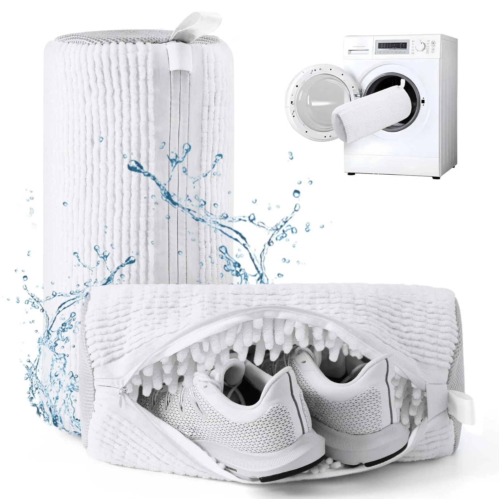 Fine Crafted Shoe Laundry Bag 2-Pack – Side Zipper Washing Machine Bags for Sneakers Reusable Shoe Cleaner for All Sizes – White