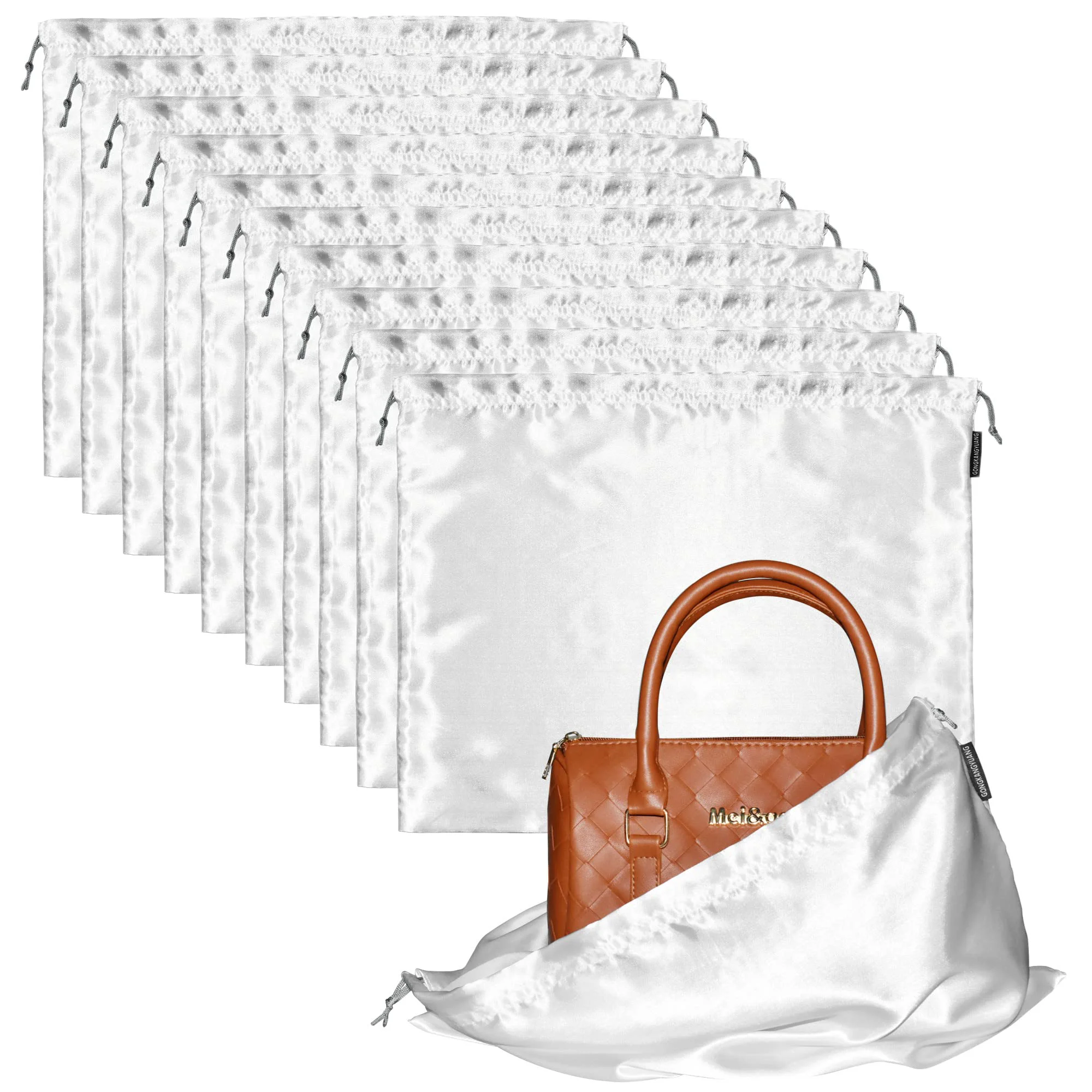 Environmentally Friendly 10-Pack Silk Dust Bags for Purses Handbags – Drawstring Storage Covers for Shoes Boots Travel 23.6 × 19.6 in White Clean