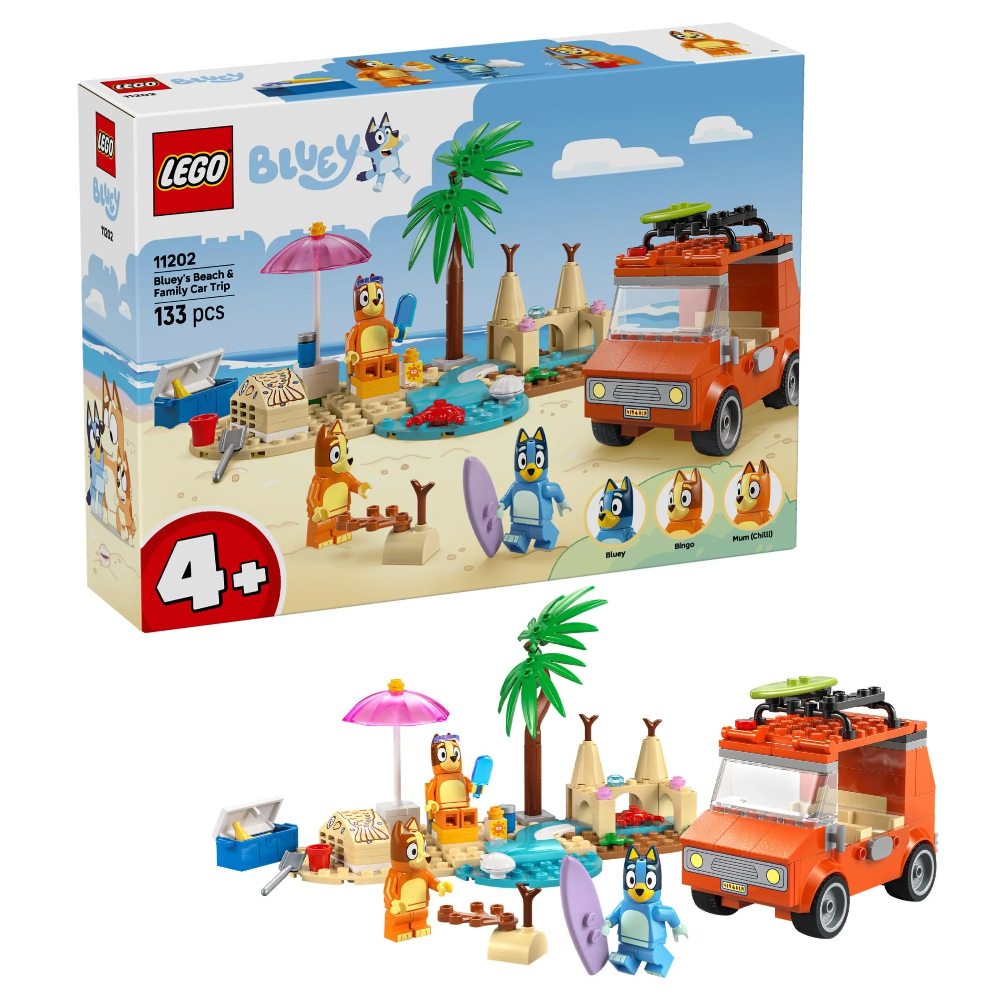 Classic LEGO Bluey Beach Family Car Trip 11202 Preschool Learning Toy with Bluey Bingo Mum Figures Fun Birthday Gift for Kids Ages 4 Carefully Designed