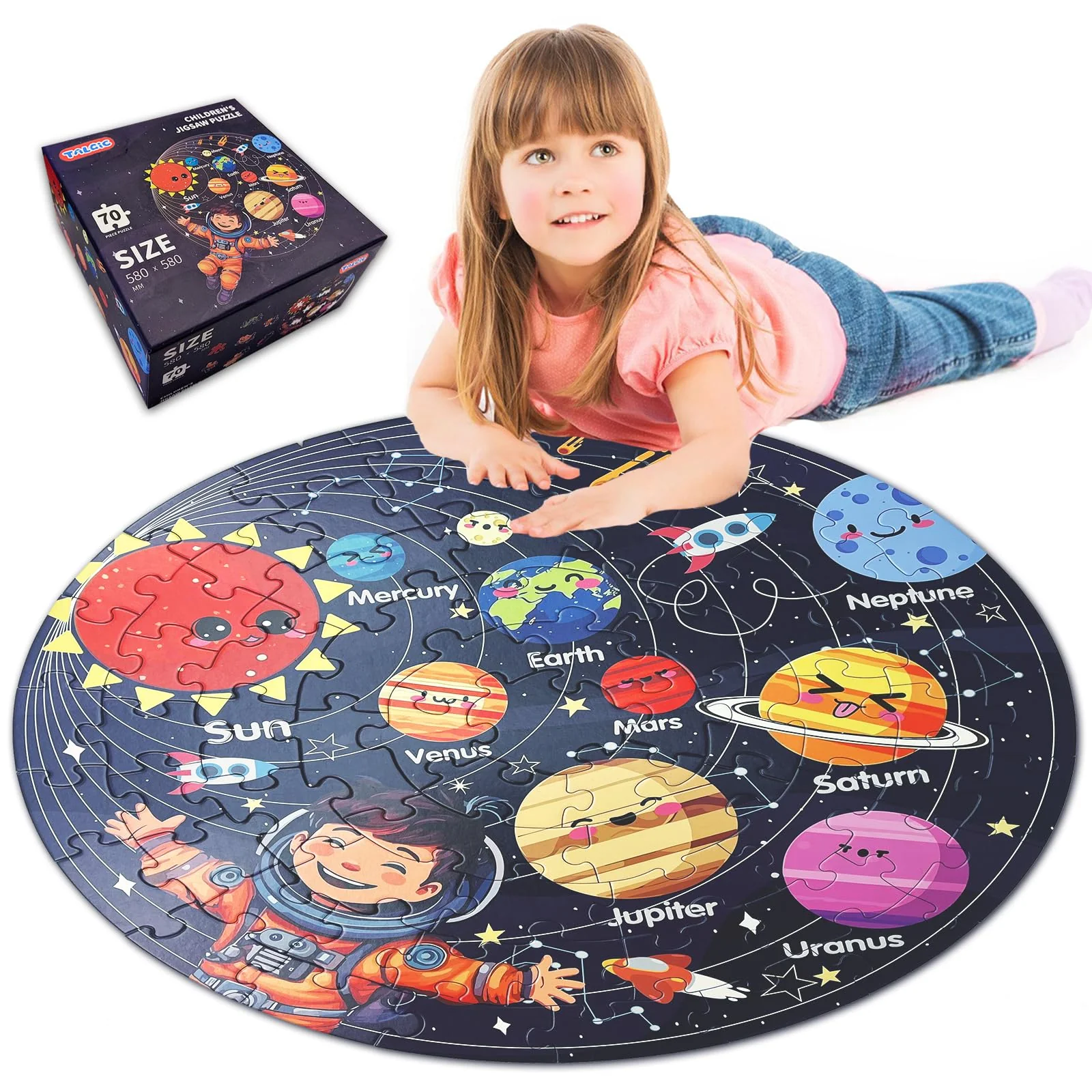 Breathable TALGIC Solar System Floor Puzzle – 70-Piece Round Jigsaw for Kids Ages 3–8 Educational Toy Gift for Boys Girls Ages 4–6 Convenient
