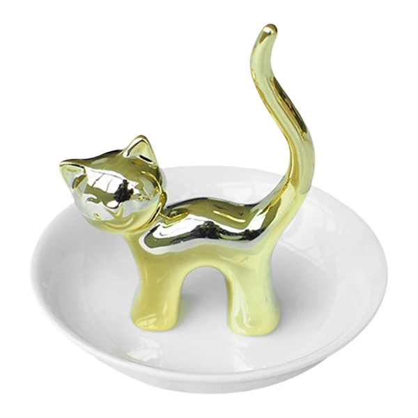 Easy-to-Use Maxbell Cat Ring Holder Sculpture Organizer Collectible for Office Home Ornament Golden Exceptional