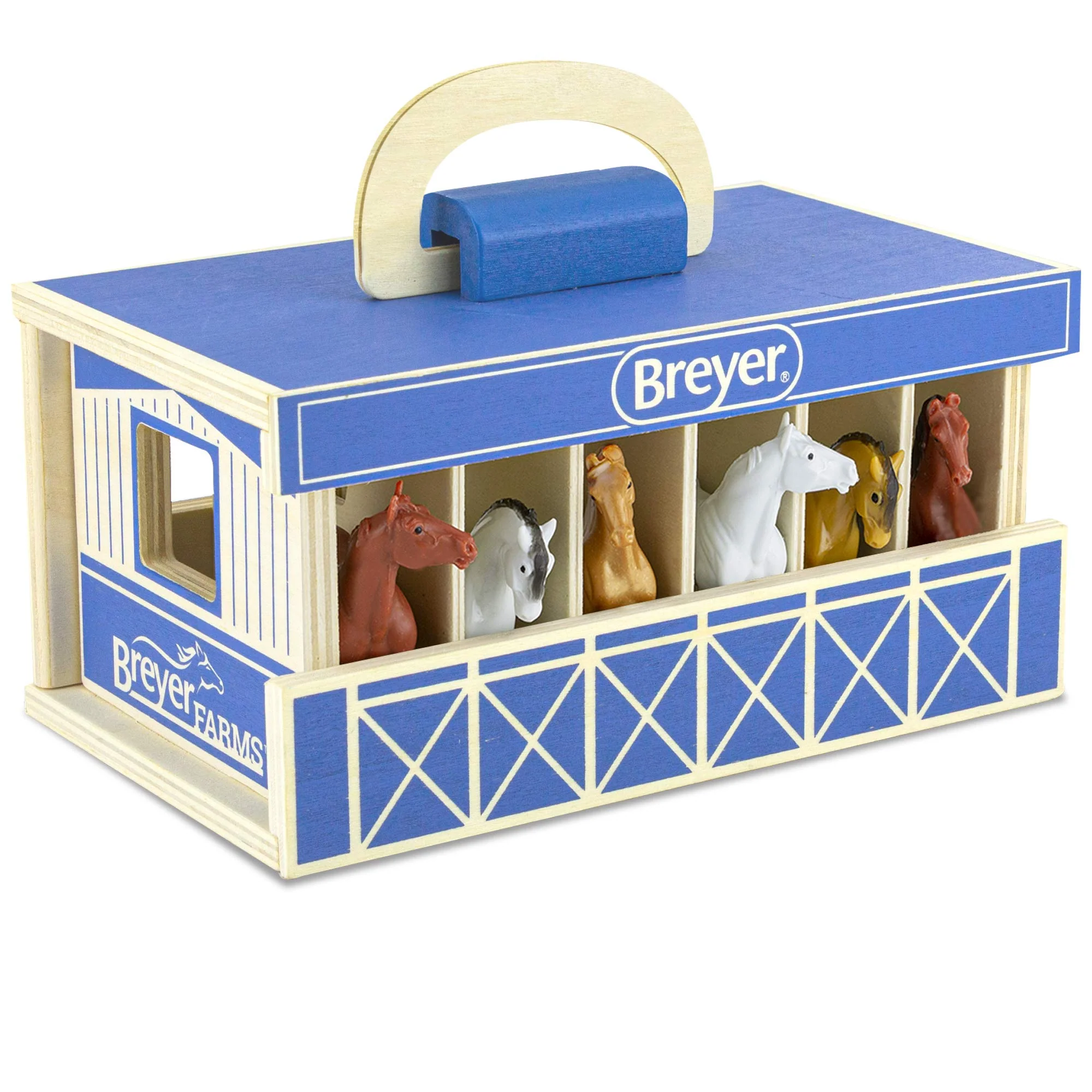 Reusable Breyer Horses Farms Wooden Stable Playset with 6 Horses 6 Piece 6 Stablemates Horses Included 6 H x 9 L x 2.5 D 1 32 Scale Model 59217… Innovative