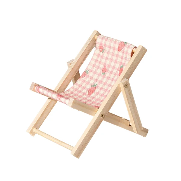 Convenient Maxbell Creative Beach Chair Phone Holder Dollhouse Miniature Bedroom Wooden Bracket Strawberry High-Grade