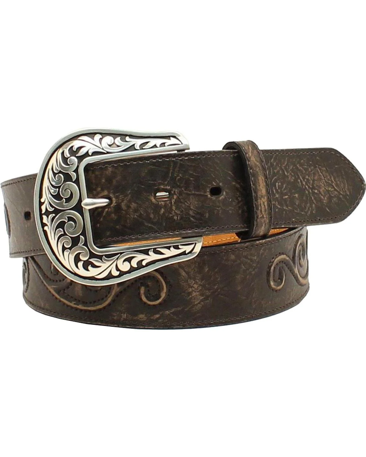 Soft Nocona Boots Women's Raised Scroll Embossed Concho Belt Black Large Minimalist