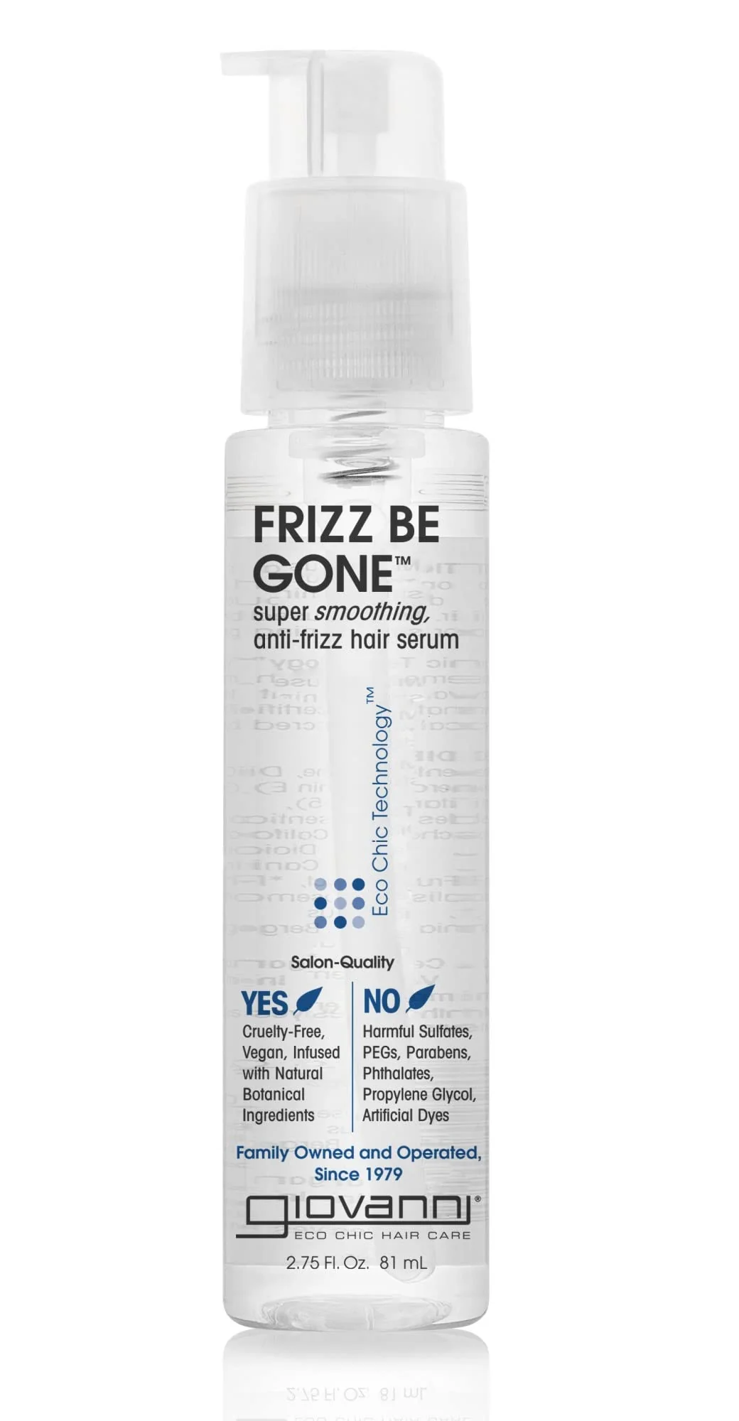 Breathable GIOVANNI ECO CHIC Frizz Be Gone - Super Smoothing Anti-Frizz Hair Serum Adds Shine Seals in Color Infused with Natural Botanical Ingredients Organic