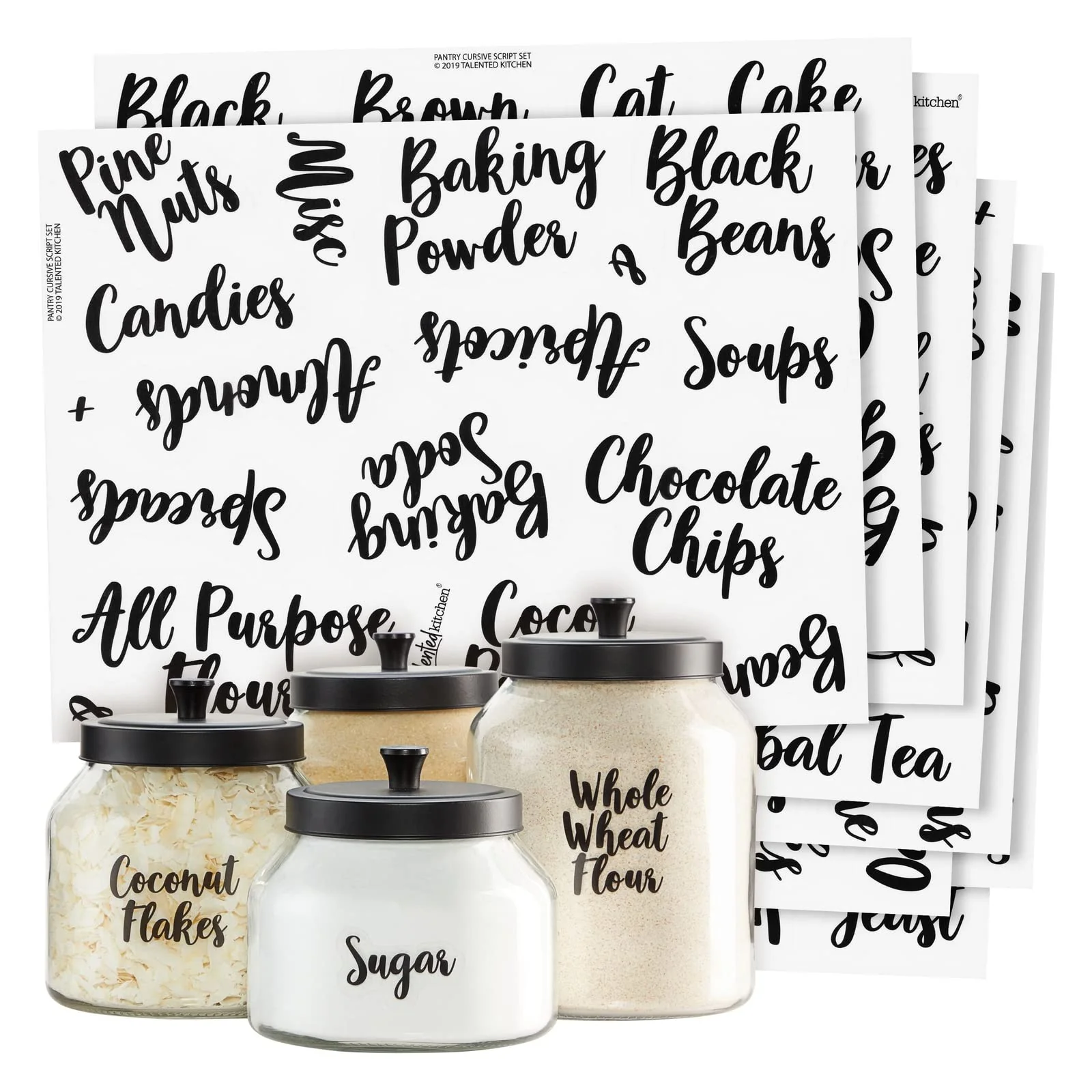 Solid Talented Kitchen Labels for Food Containers - 135 Count Preprinted Black Cursive on Clear Backing Water-Resistant - Pantry Kitchen Storage Labels… Luxury