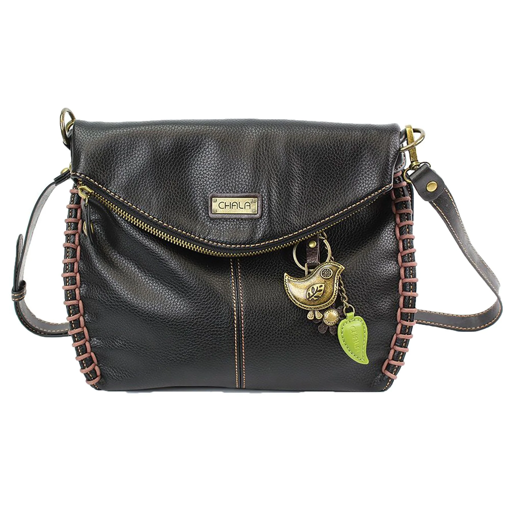 Reliable Chala Charming Crossbody Bag With Flap Top and Zipper Black Cross-Body Purse or Shoulder Handbag with Metal Chain - Bird Recyclable