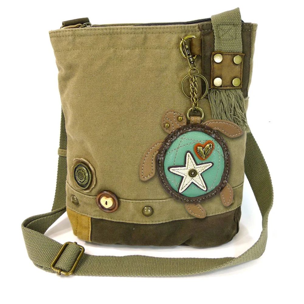 User-Friendly Chala Handbag Patch Crossbody SEA TURTLE Bag Canvas Messenger OLIVE GREEN Natural