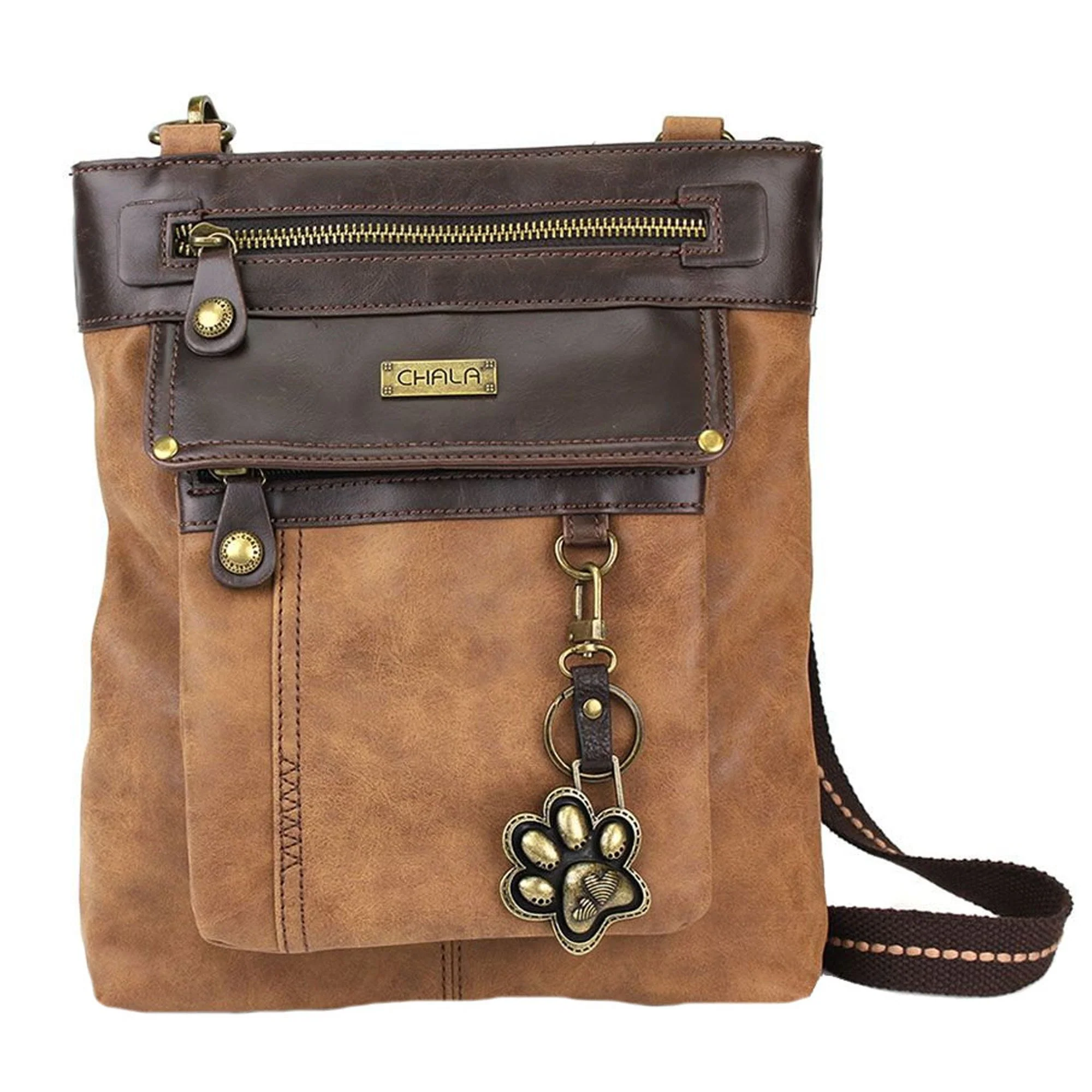 Luxury Chala Paw Print 3-in-1 Gemini Crossbody Handbag Dog Lovers Gift Brown Genuine