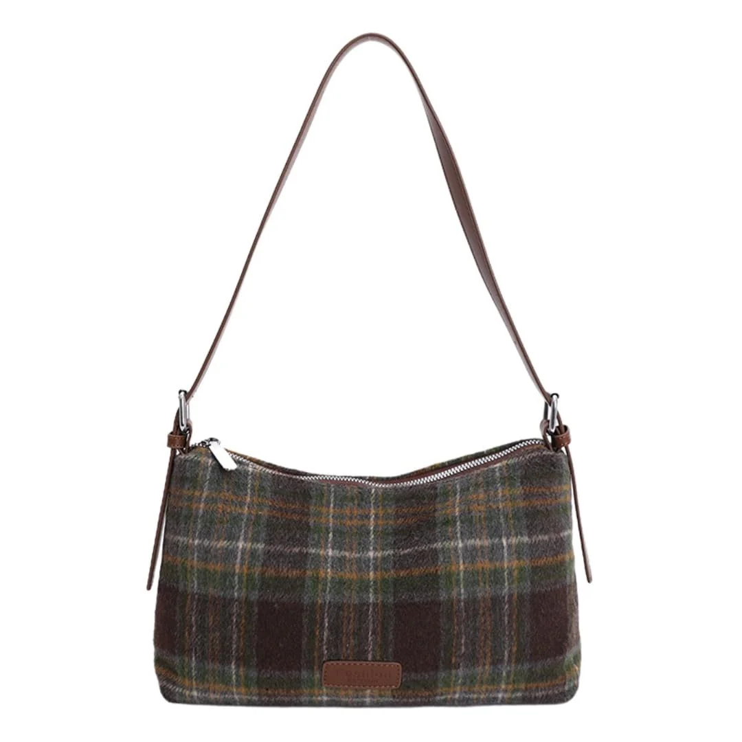 Reliable Harris Tweed Crossbody Bags for Women Vintage Plaid Shoulder Bag Fall Winter Purse Leather Tote Handbag for Work Travel Green Secure
