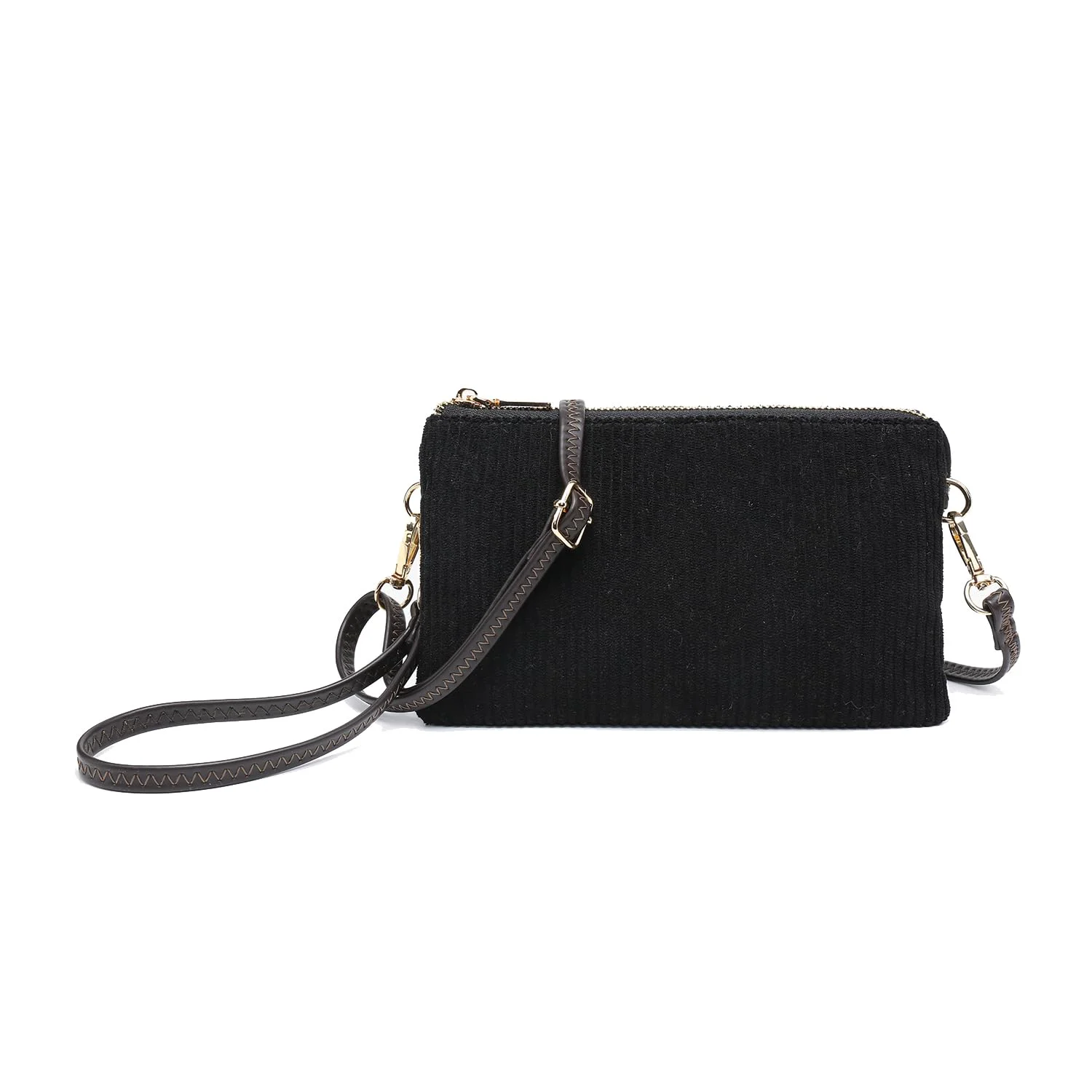 Unique JEN CO. Riley Corduroy Small Crossbody Bags Vegan Leather Wristlet Wallets Clutch Purses Shoulder Handbag for Women Black Flexible