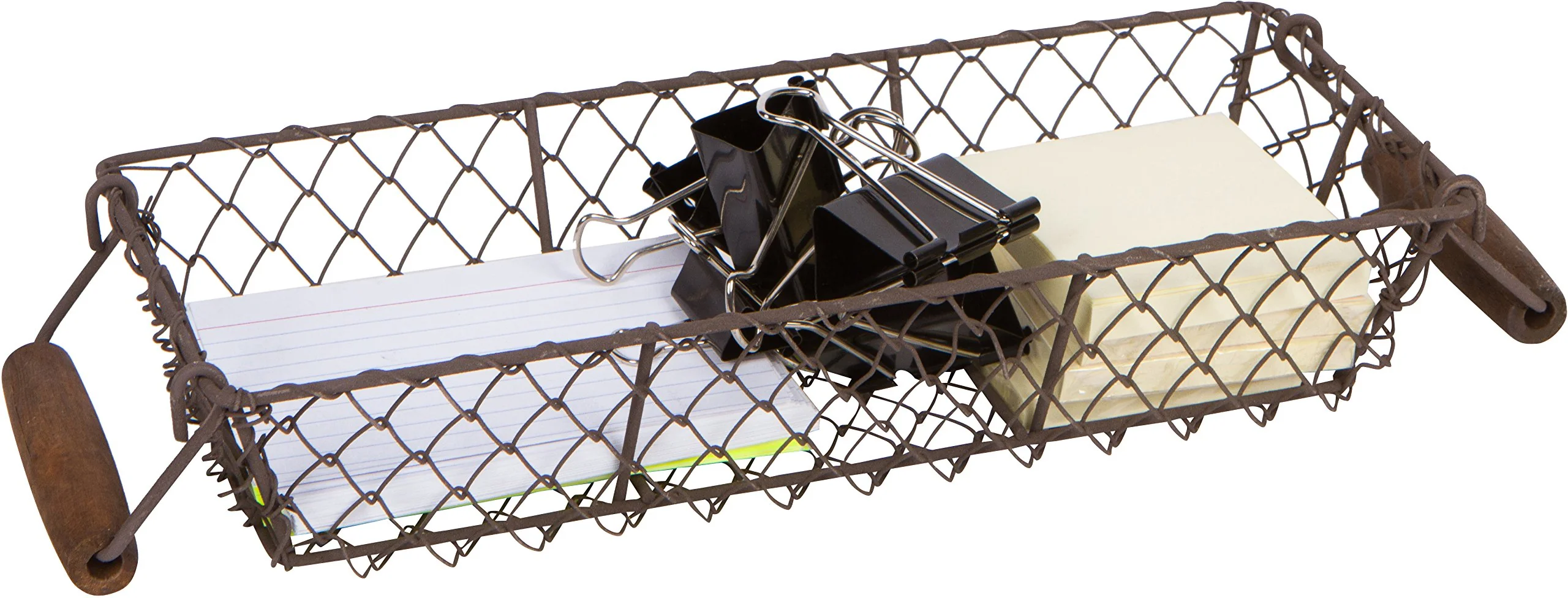 Eco-Friendly 12.2 Vintage Rectangle Wire Basket With Wood Handles by Trademark Innovations Reliable
