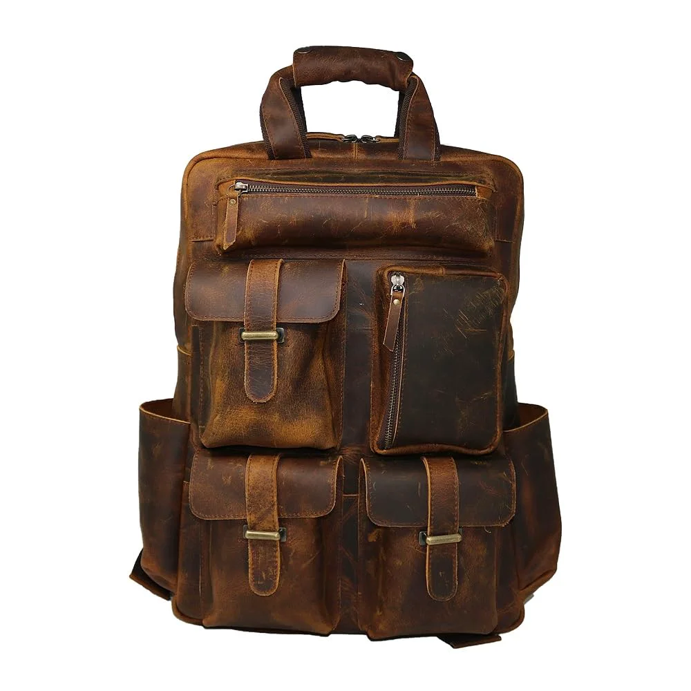Fashionable Jaald Leather Laptop Backpack Rucksack Multipocket Full Grain Leather Gaming Laptop Bag School Daypack For Men Anti-Theft Pocket Brown World-Class