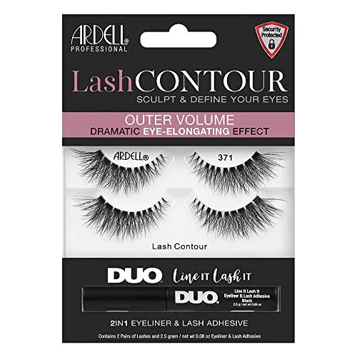 Dependable Ardell Lash Contour 371 Outer Volume Dramatic Eye-Elongating Effect with DUO Line It Lash It Adhesive Black 2 Pairs Easy-to-Use