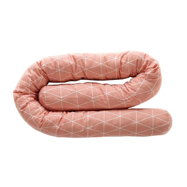Functional Maxbell Cotton Snake Shaped Long Pillow Cushion For Crib and Bed Pink Grid Eco-Friendly