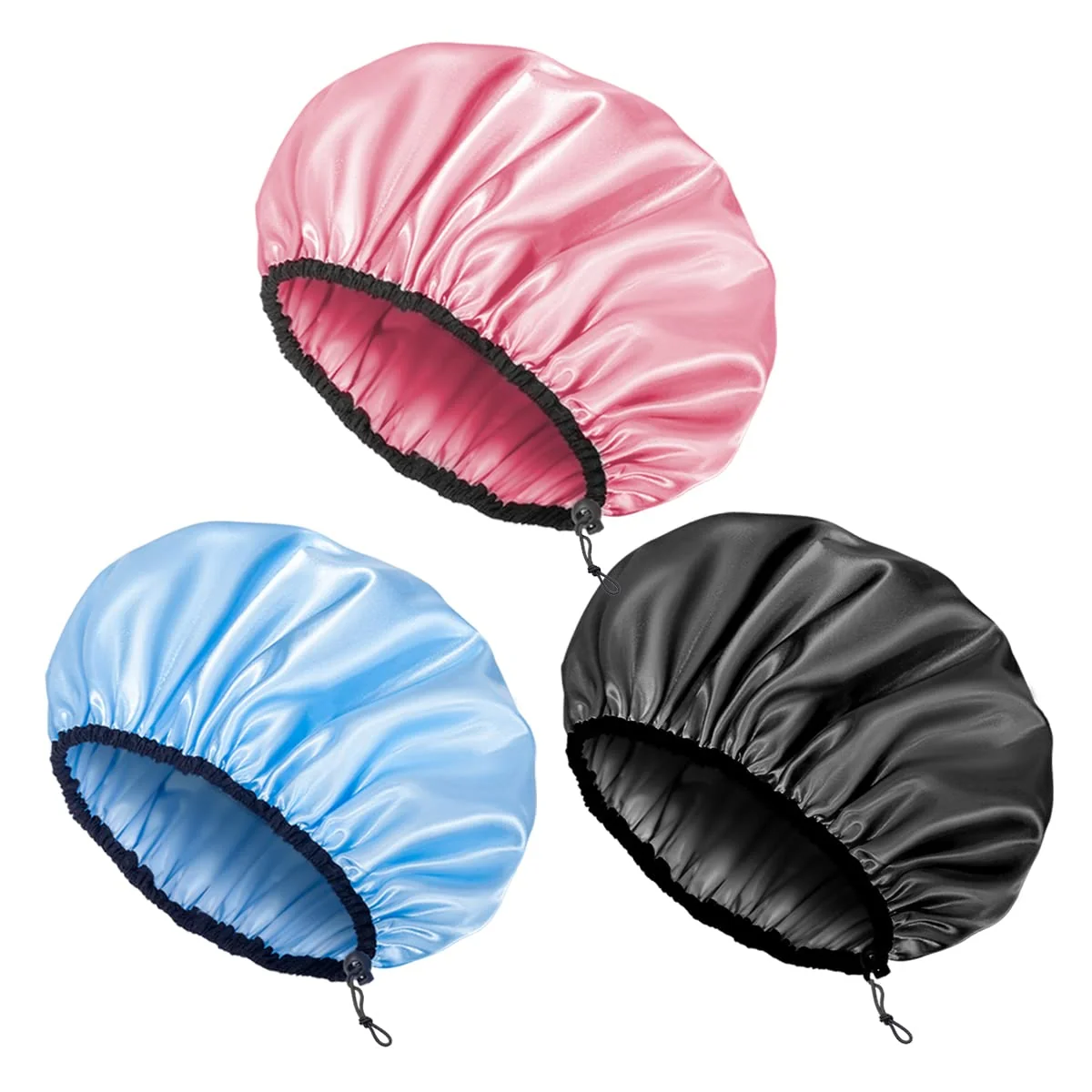 Sophisticated Auban Shower Cap for Women Adjustable Reusable Extra Large Double-Layer Waterproof Bathing cap Waterproof Exterior EVA Lining Hair Cap for All Comfortable