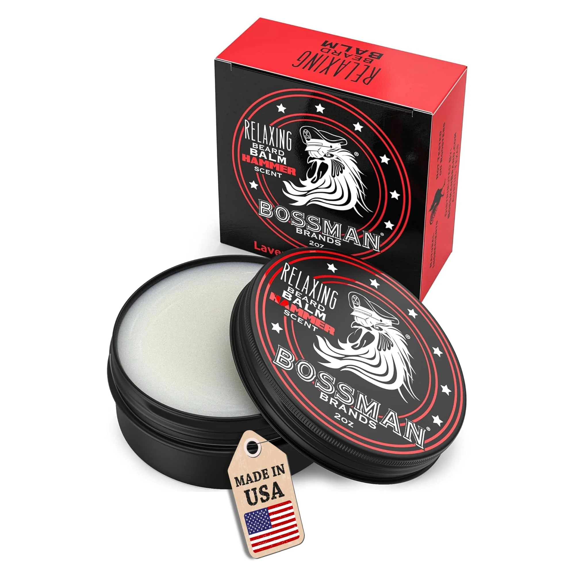 Long-Lasting Bossman Relaxing Beard Balm - Beard Tamer Relaxer Thickener and Softener Cream - Made in USA Hammer Scent Flexible