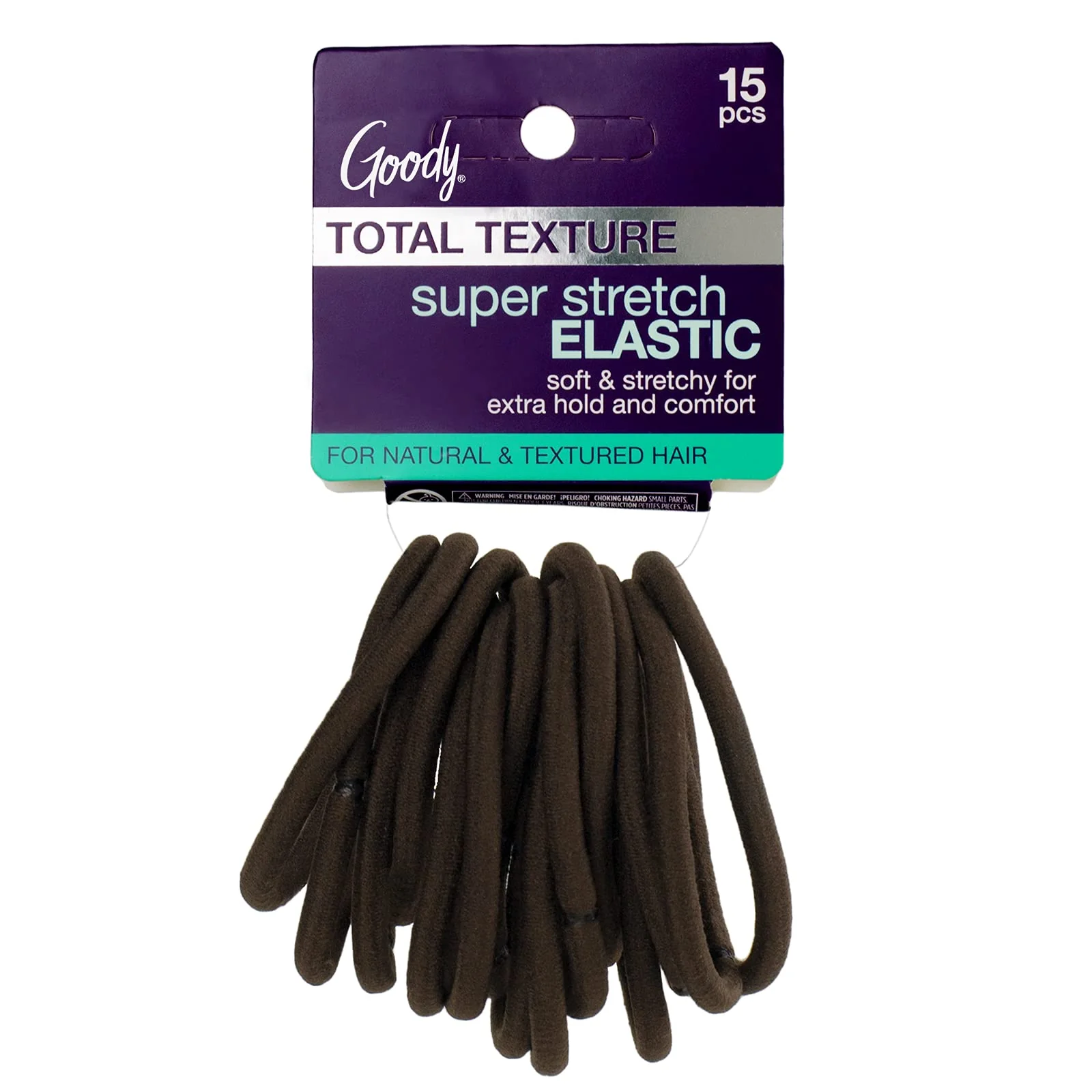 Next-Generation Goody Total Texture Super Stretch Elastics 15 Count Brown Suitable for All Hair Types Ouchless Pain- Hair Accessories for Women Men Boys Casual