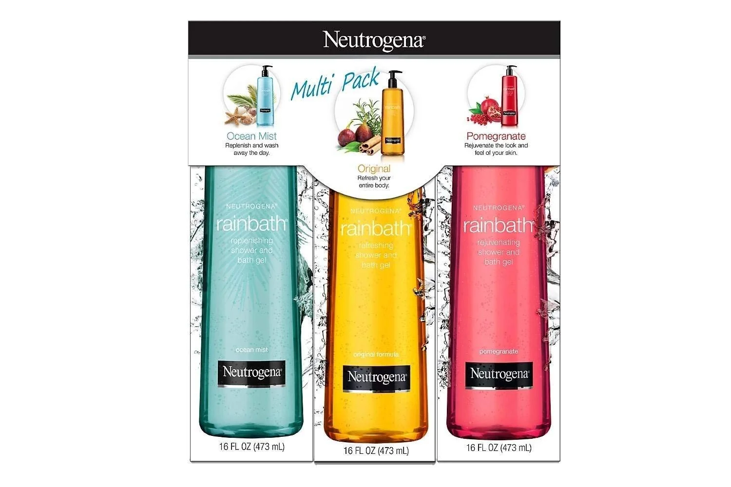 Dependable Neutrogena Rainbath Multi-Pack of 3 1 Formula 1 Pomegranate and 1 Ocean Mist 16 fl oz bottles High-Performance