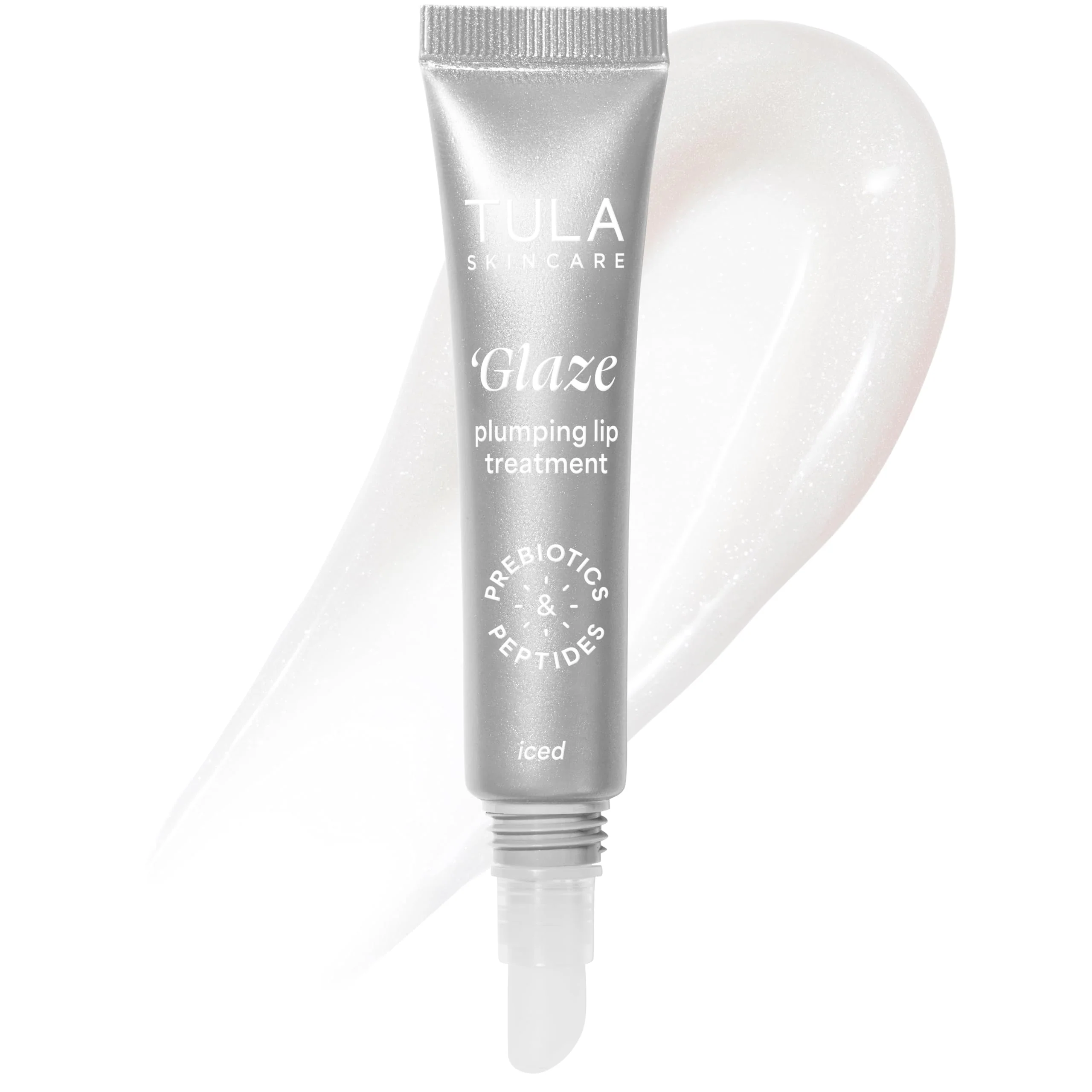 Convenient TULA Skin Care Glaze Plumping Lip Treatment Shade Iced - Hydrating Glossy Lip Balm with Hyaluronic Acid Peptides 0.28 oz. Safe
