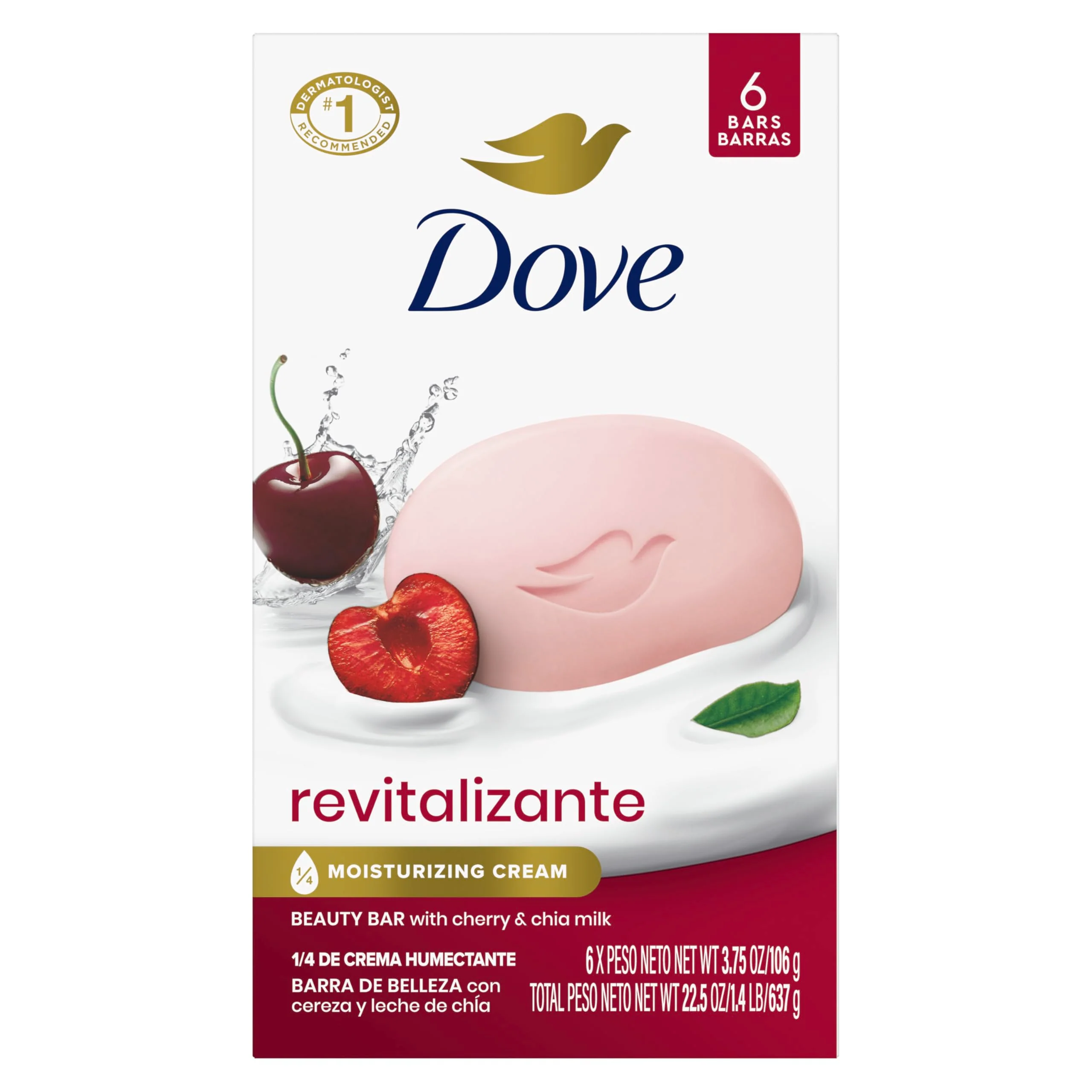 Sophisticated Dove Beauty Bar Soap Revitalizante Cherry Chia Milk for Revitalized Skin 6 Bars A Skin Energy Boost 3.75 oz Pure