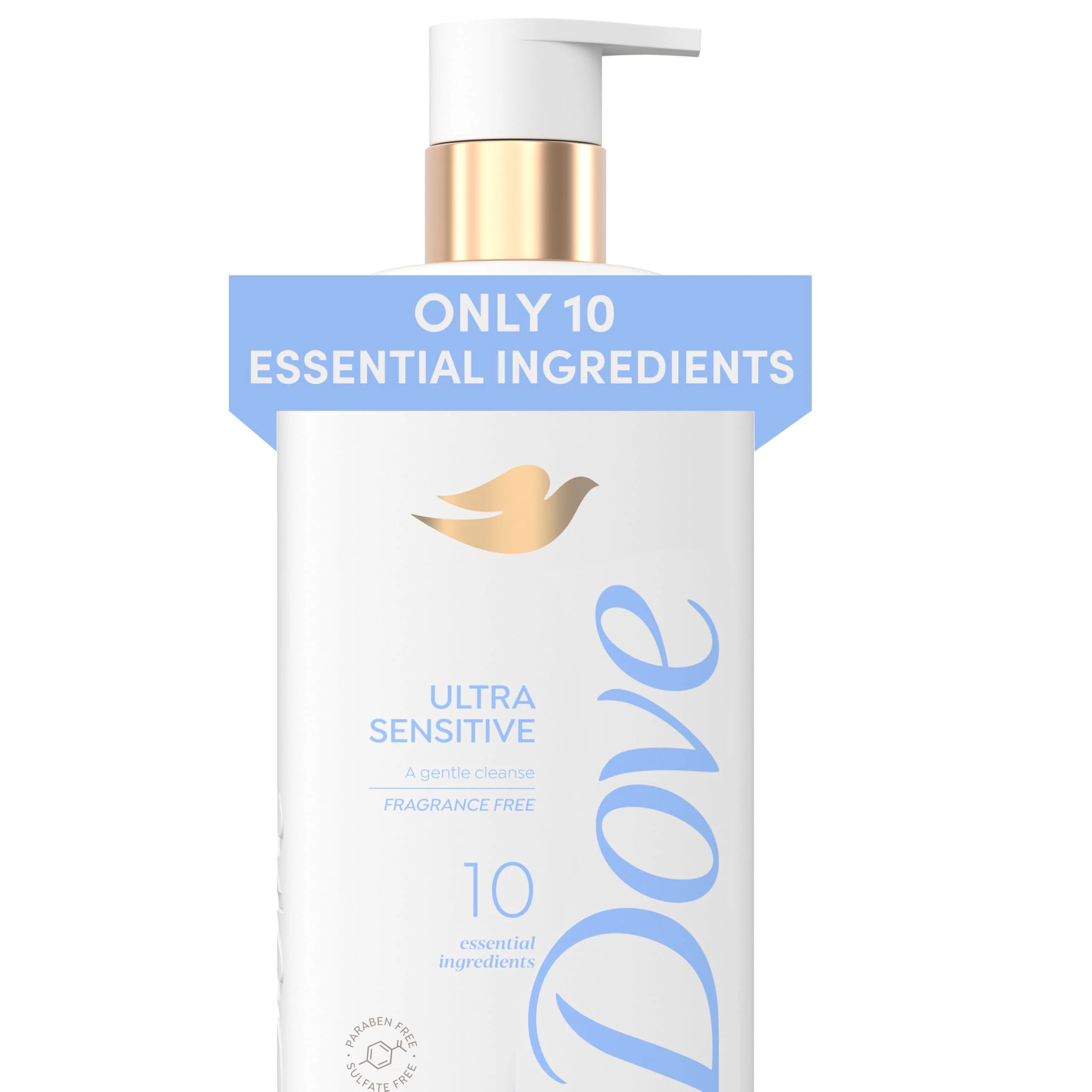 Selected Dove Fragrance Body Wash Ultra Sensitive Gentle all-over cleanse 10 essential ingredients 18.5 oz Recyclable