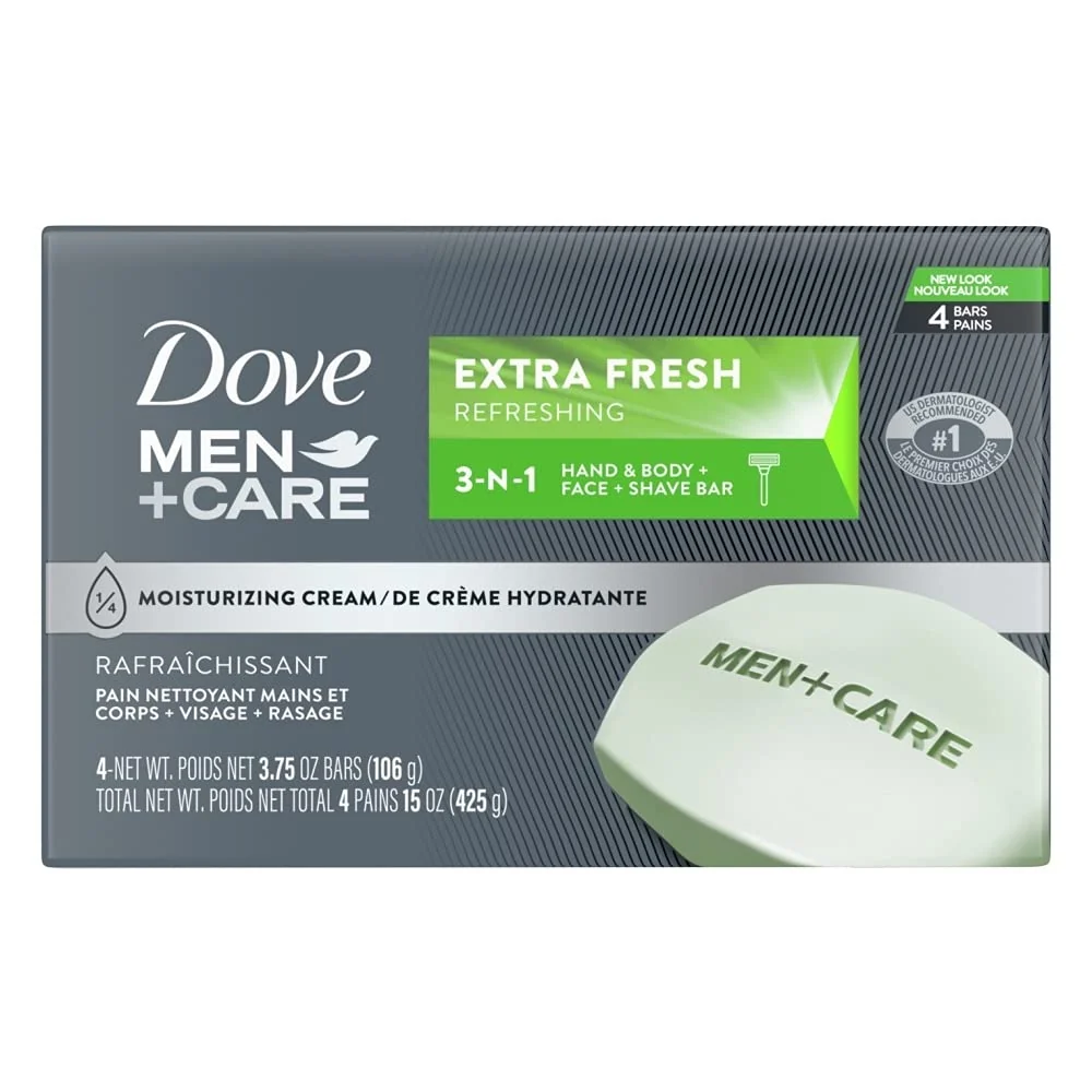 Organic Dove Men Care Body Face Bar Extra Fresh 4 ea Pack of 2 Clean