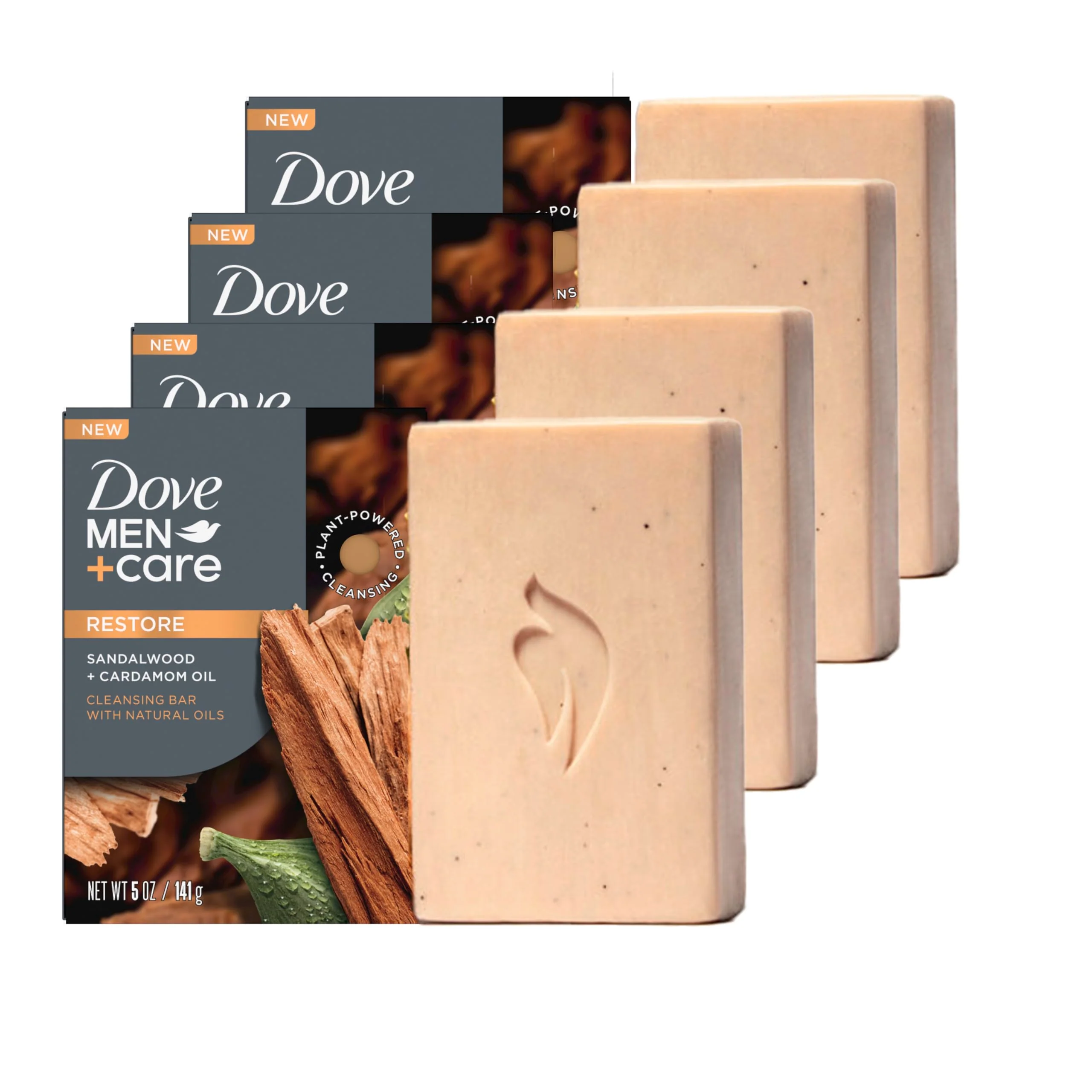 Green Dove Men Care Cleansing Bar Soap Sandalwood Cardamom Oil 4 Bars to Rebuild Skin in the Shower a 4in1 Hair Body Face Shaving Bar Specialty