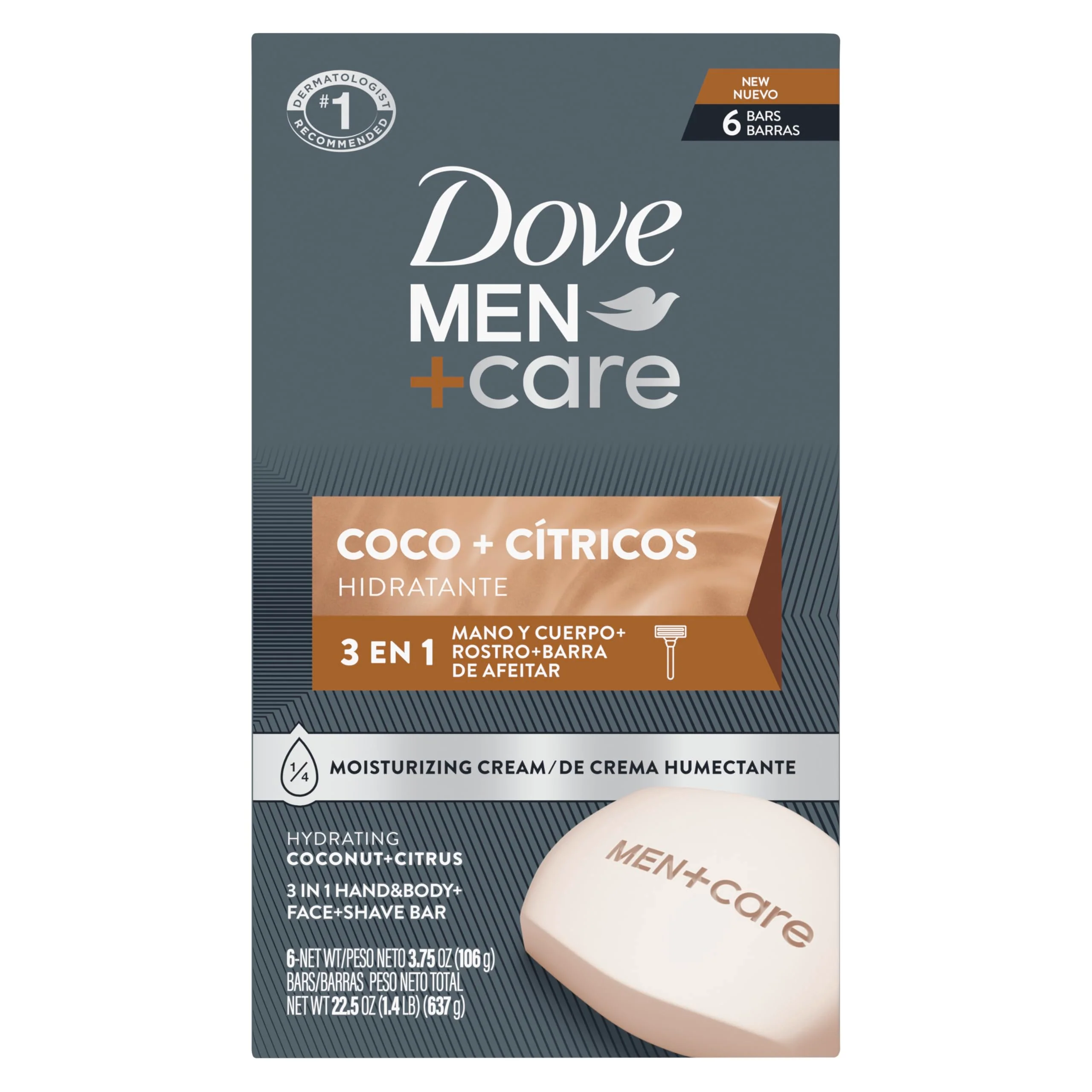 Certified DOVE MEN CARE Hidratante Coco Cítricos Hand Body Face Shave Bar 6 Count for Hydrated Skin 3.75 oz Next-Generation
