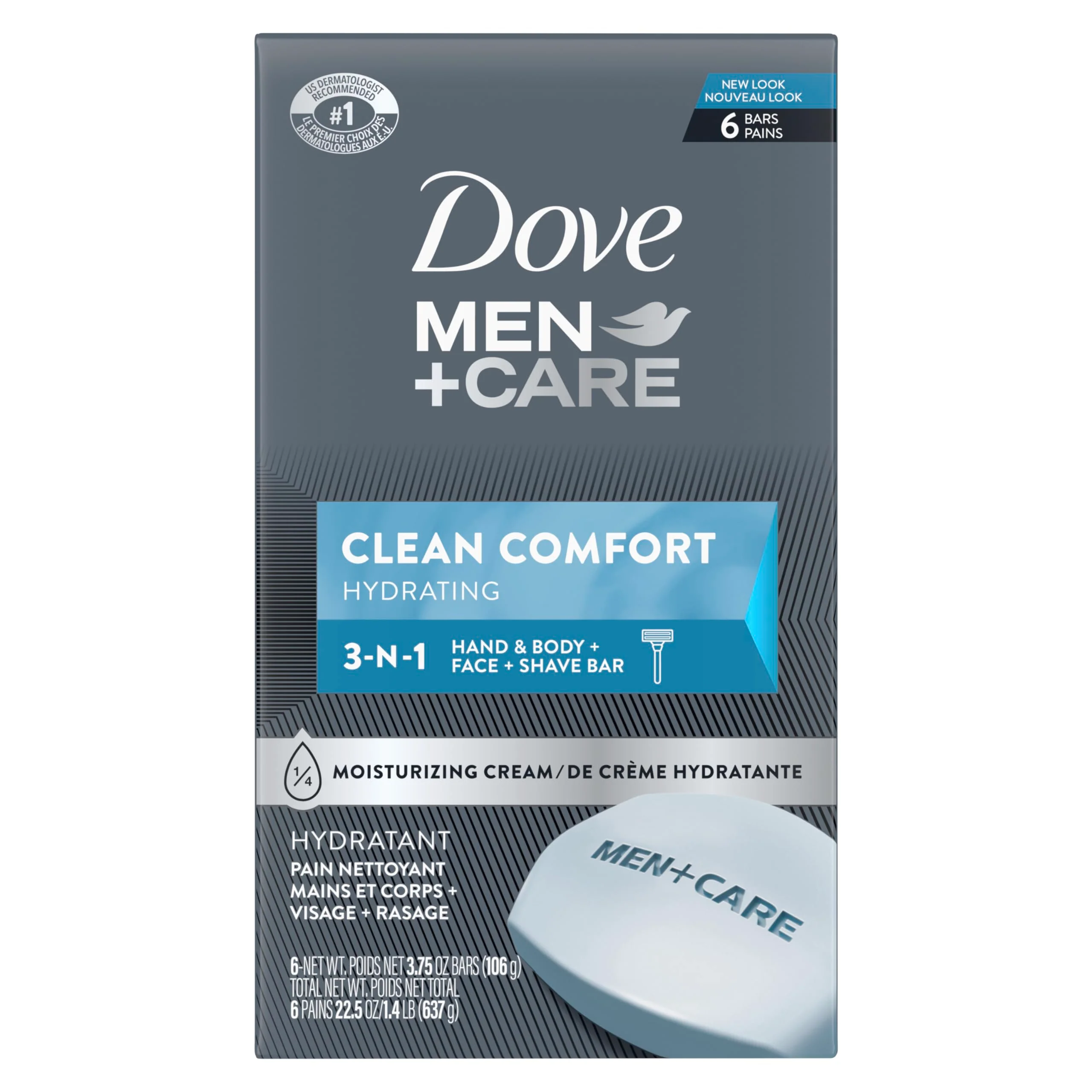 User-Friendly DOVE MEN CARE Body Soap and Face Bar to Hydrate Skin Clean Comfort More Moisturizing Than Bar Soap 3.75 oz 6 Bars Optimized