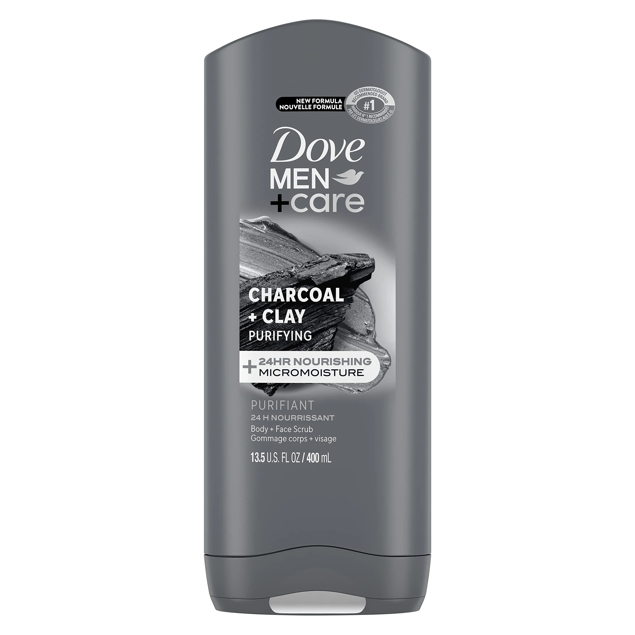 Responsible Dove Purifying Charcoal Clay Body and Face Wash with 24-Hour Nourishing Micromoisture Technology Body Wash for Men 13.5 oz Clean