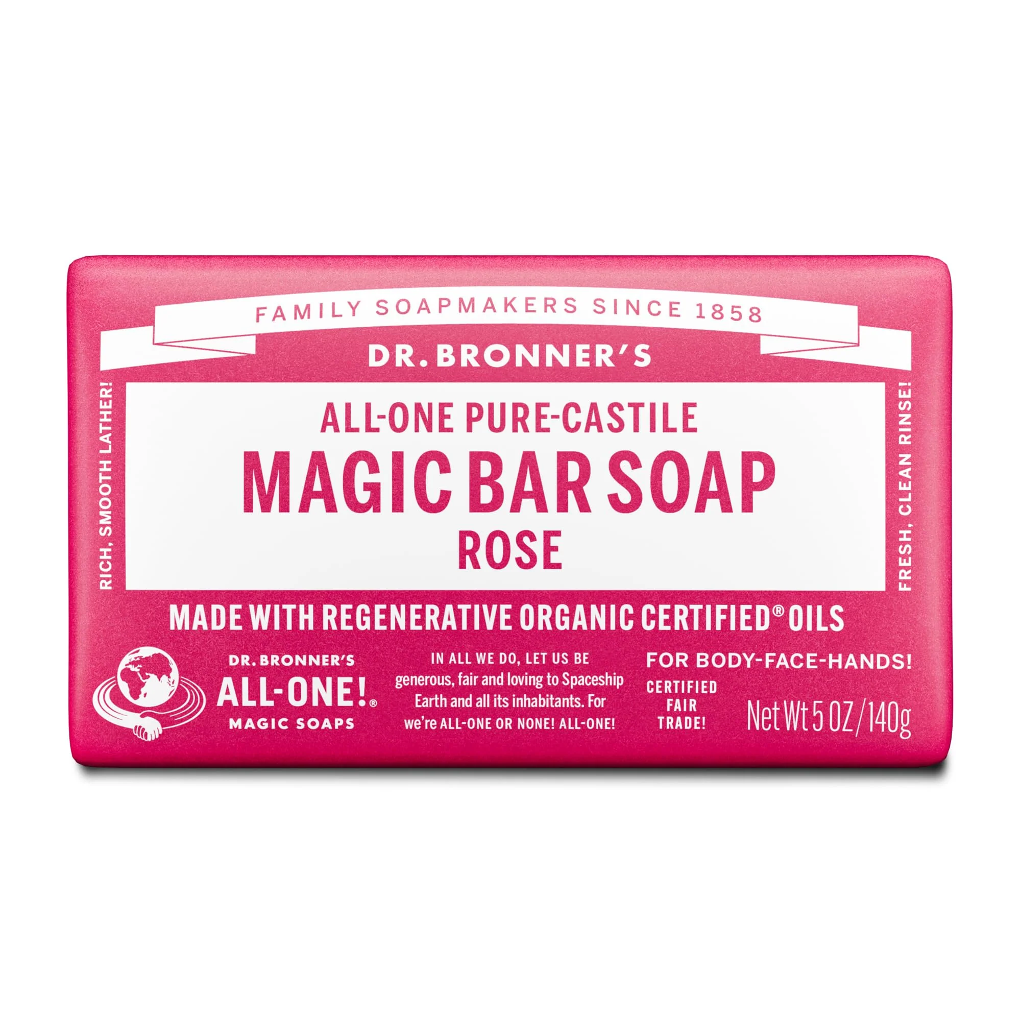 Certified Dr. Bronner's Pure-Castile Bar Soap Made with Organic Oils for Face Body and Hair Gentle and Moisturizing Biodegradable Vegan Cruelty- Detailed