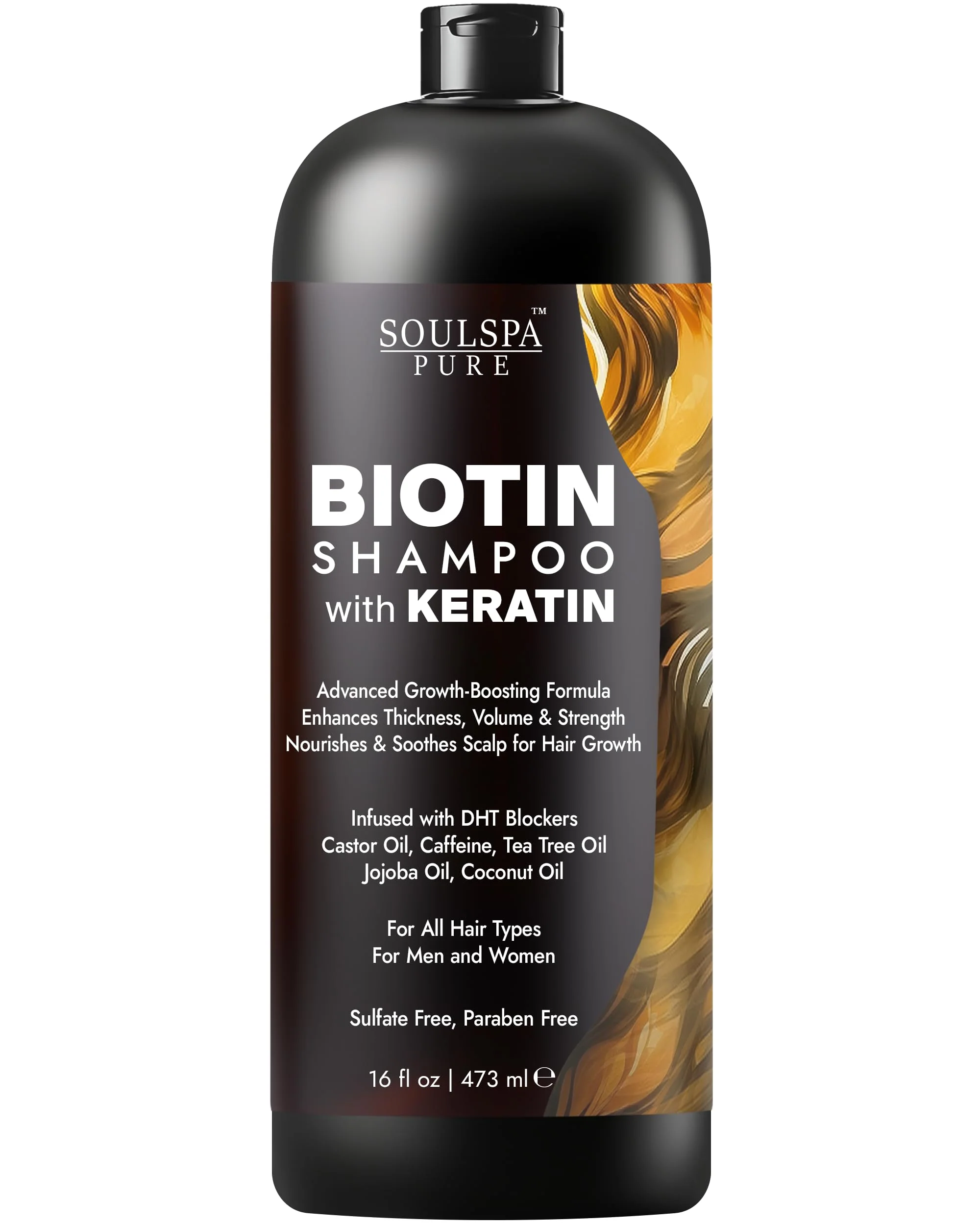 Certified SOULSPA PURE Biotin Shampoo with Keratin - Advanced Anti-Thinning Hair Growth Repair Formula - Soothes Scalp with Tea Tree Oil DHT Blockers Lightweight