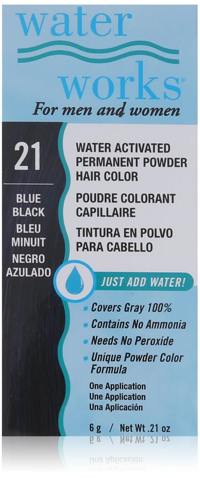 Carefully Designed Water Works Water Activated Permanent Powder Hair Color for Men and Women 21 Blue Black Fine