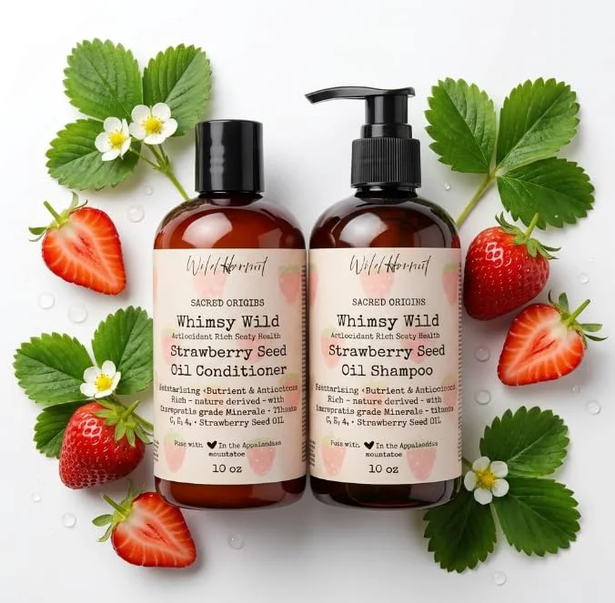 Superior Wild Hermit Wellness' Whimsy Wild Goat Milk and Strawberry Seed Oil Shampoo and Conditioner Set Sulfate Paraben 2 Count 10 oz Each High-End