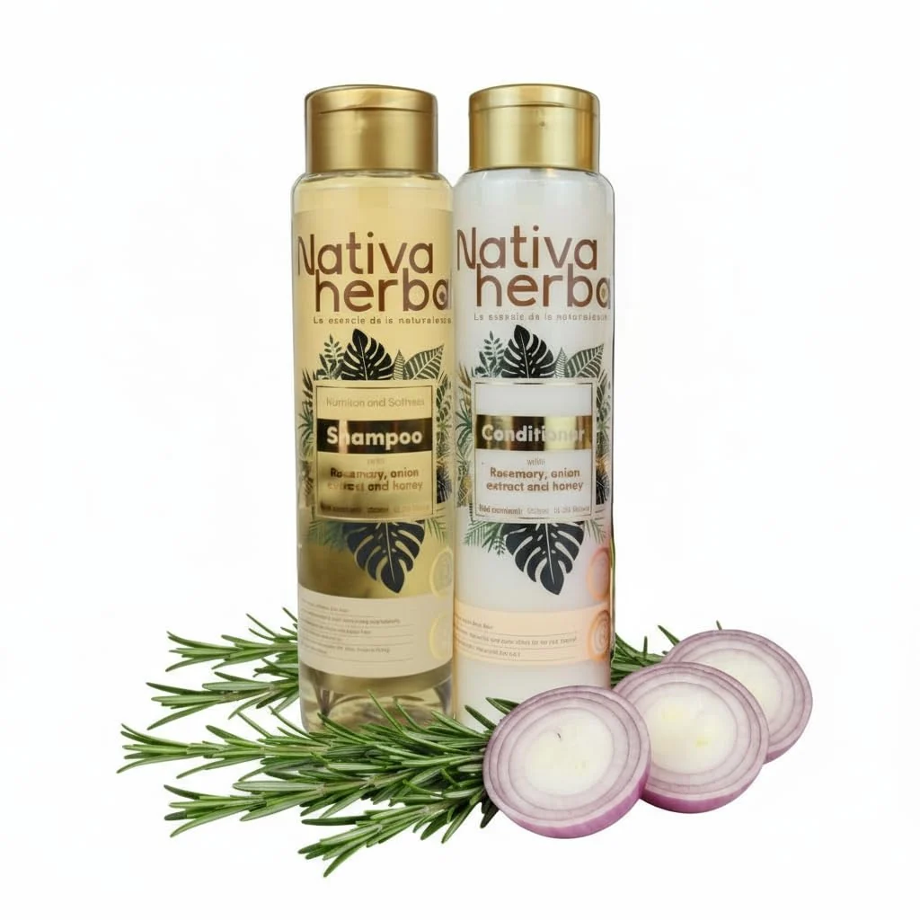Versatile Nativa Herbal Rosemary and Onion Shampoo Conditioner - Hair Growth and Anti Hair Loss Set Organic 18.5 fl oz Each Strengthens Roots Restores Long-Lasting