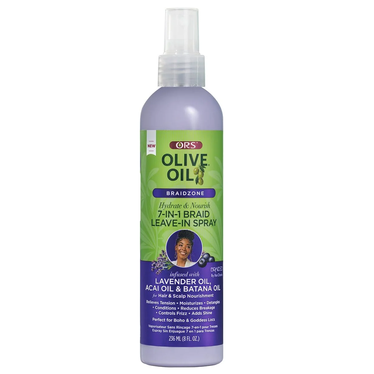 Practical ORS Olive Oil Braidzone 7-In-1 Braid Leave-In Spray with Lavender Acai Batana Oil for Hair Scalp Nourishment 8 Ounces Official