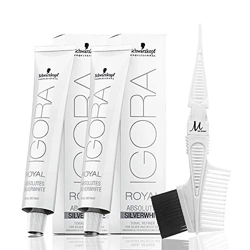 Solid Igora Royal Absolutes SilverWhite Tonal Refiner GREY LILAC 60 ml each and M Hair Designs Tint Brush Comb Bundle 3 items Fast