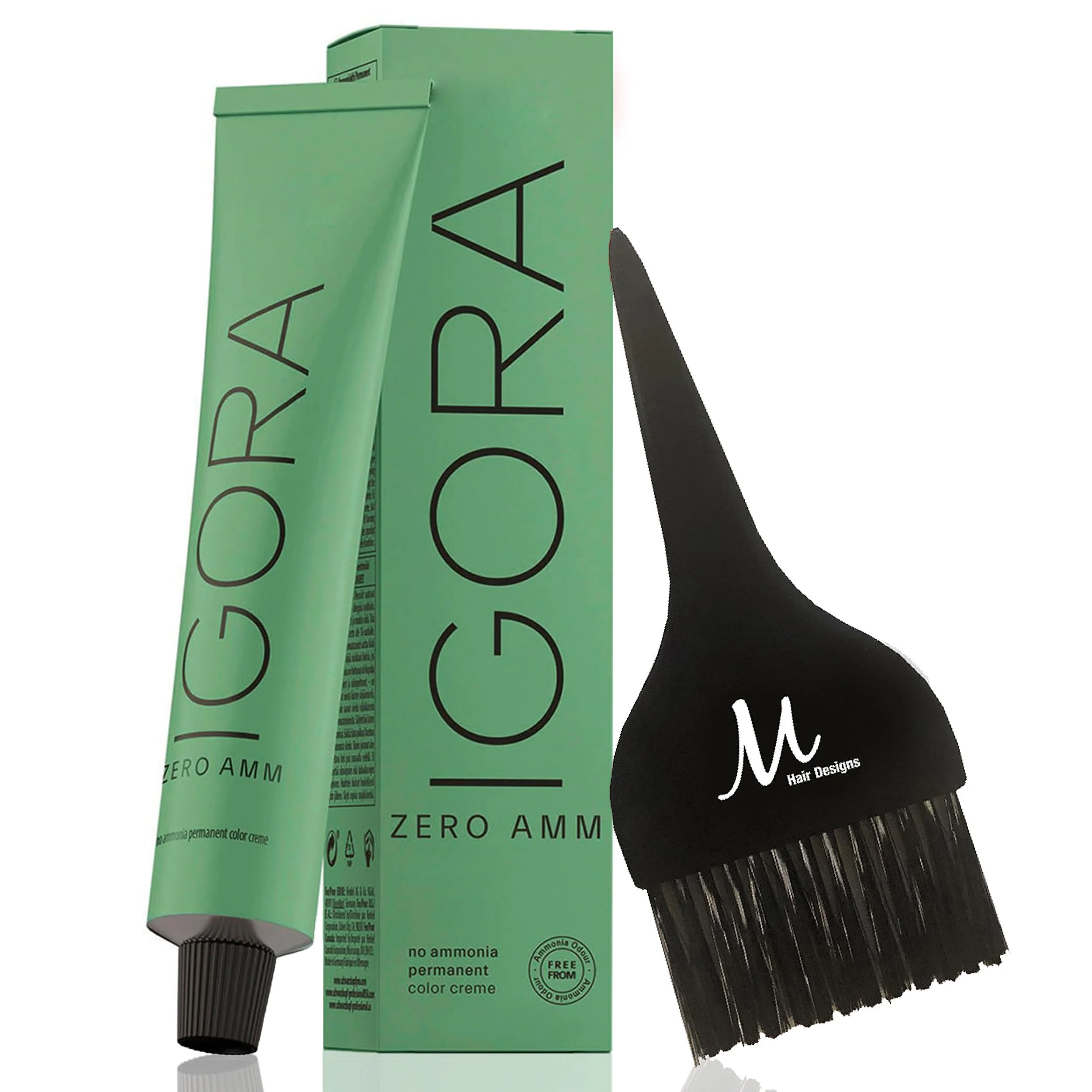 Artisan Igora Zero AMM Hair Color 10-14 Ultra Blonde Cendre Beige No Ammonia Permanent Color Creme 2.1 oz and M Hair Designs Tint Brush Selected