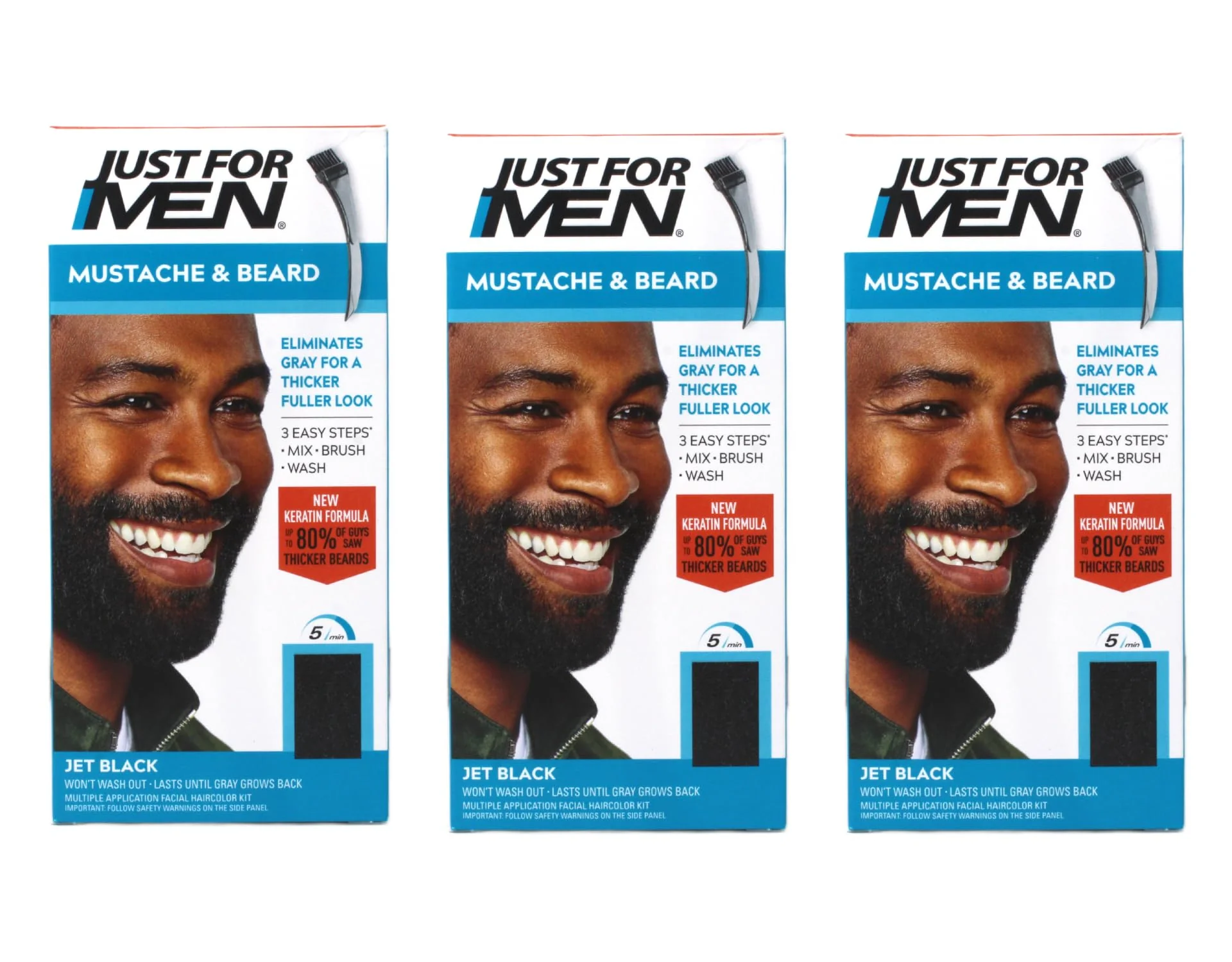 Traditional Just for Men Brush-In Color Gel for Mustache Beard Sideburns Jet Black M-60 1 kit Pack of 3 Exceptional