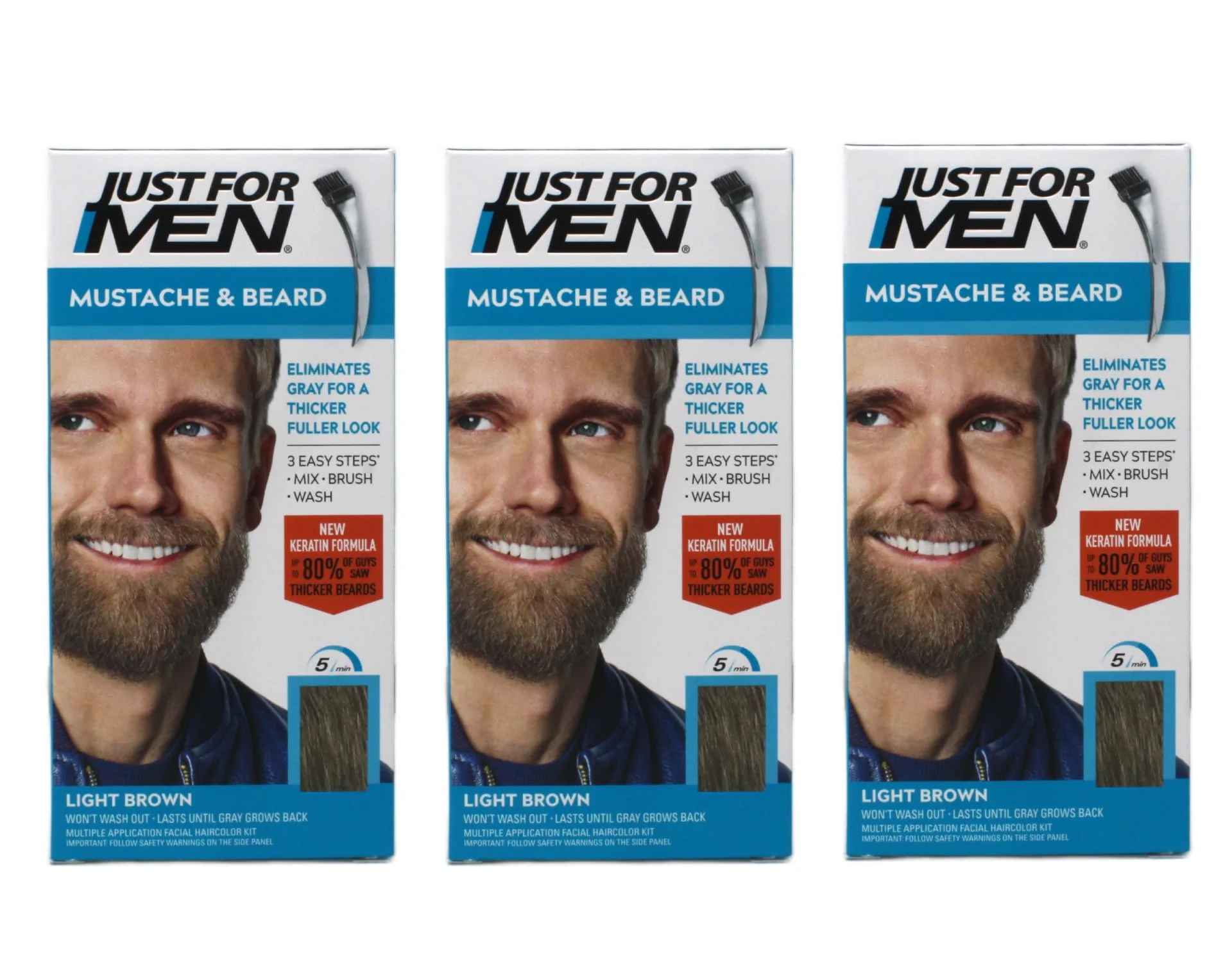 Reliable Just For Men Brush-In Color Gel Mustache And Beard Light Brown M-25 1 Kit Pack Of 3 Casual