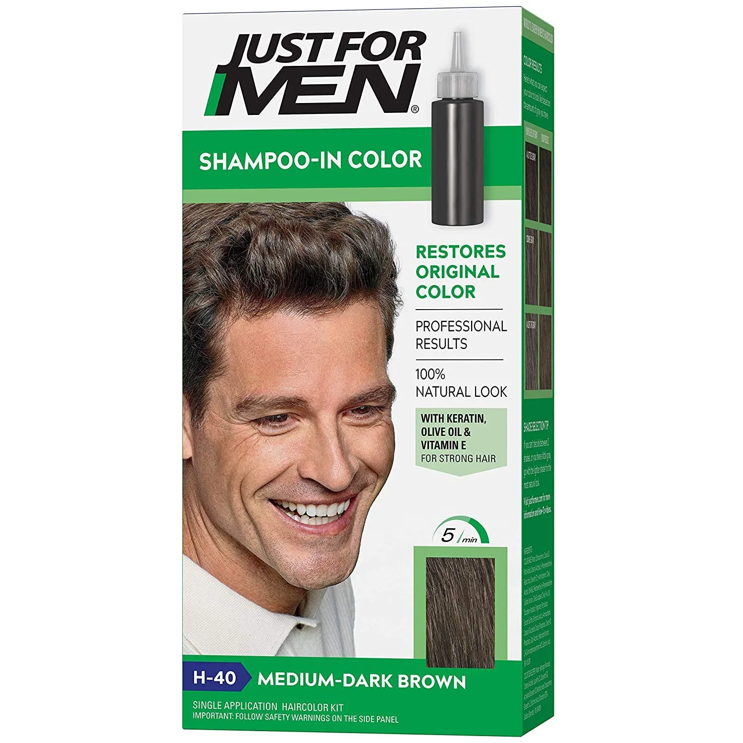Elite JUST FOR MEN Hair Color H-40 Medium Dark-Brown 1 ea Pack of 8 Pure