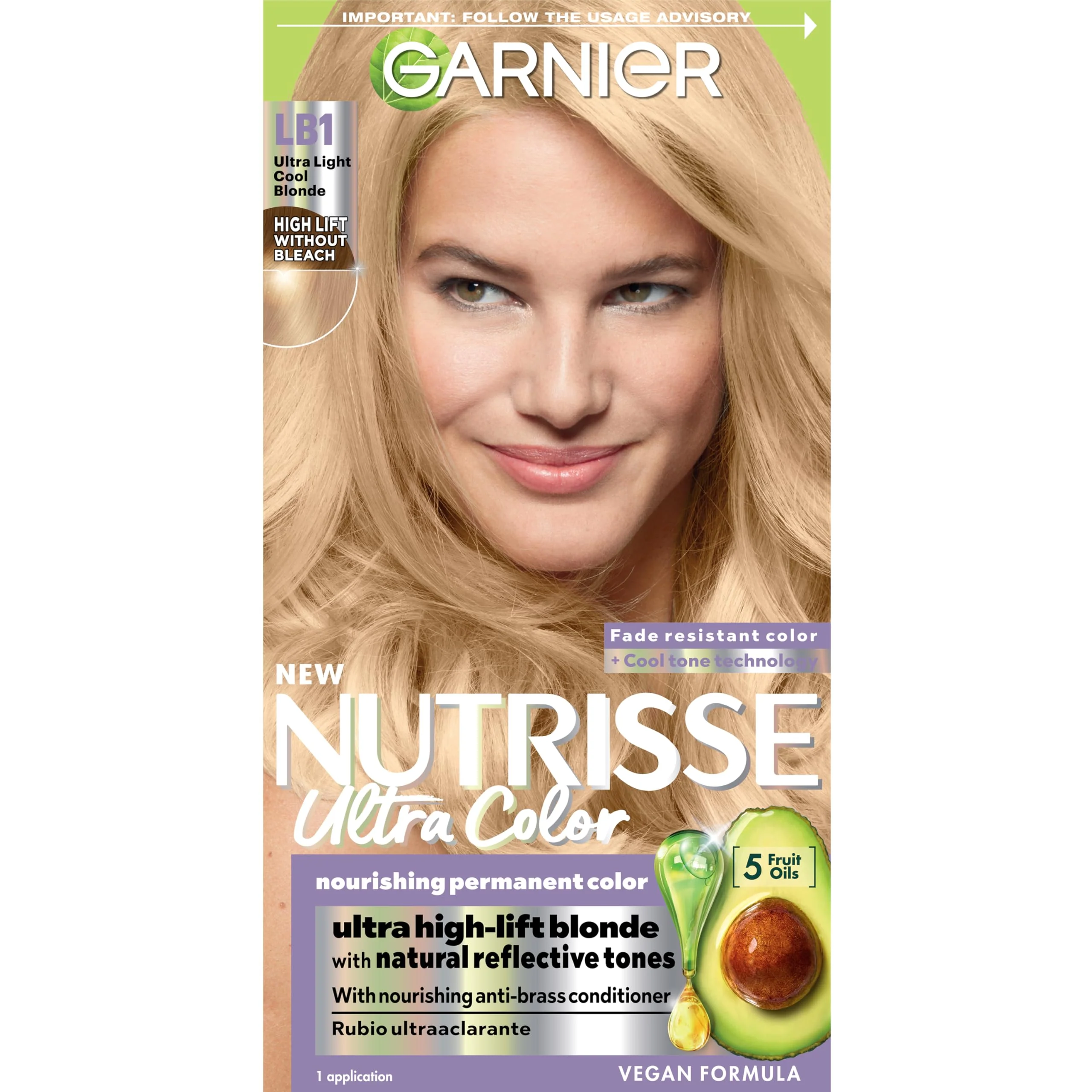 Traditional Garnier Hair Color Nutrisse Ultra Color Nourishing Creme LB1 Ultra Light Cool Blonde Calla Lily Permanent Hair Dye 1 Count Packaging May Vary Optimized