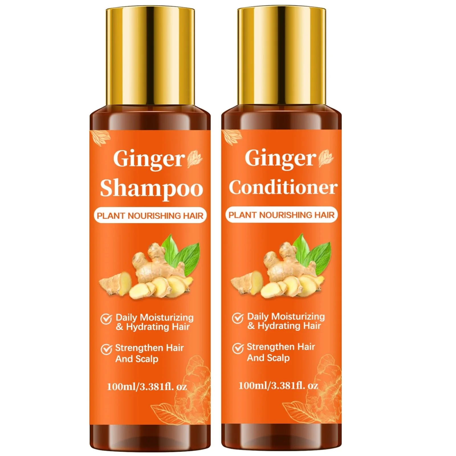 Eco-Friendly Ginger Shampoo and Conditioner Set for Stronger Thicker Hair Deep Moisturizing Cleaning Nourishing Formula to Reduce Hair Loss Strengthen Strands Elite