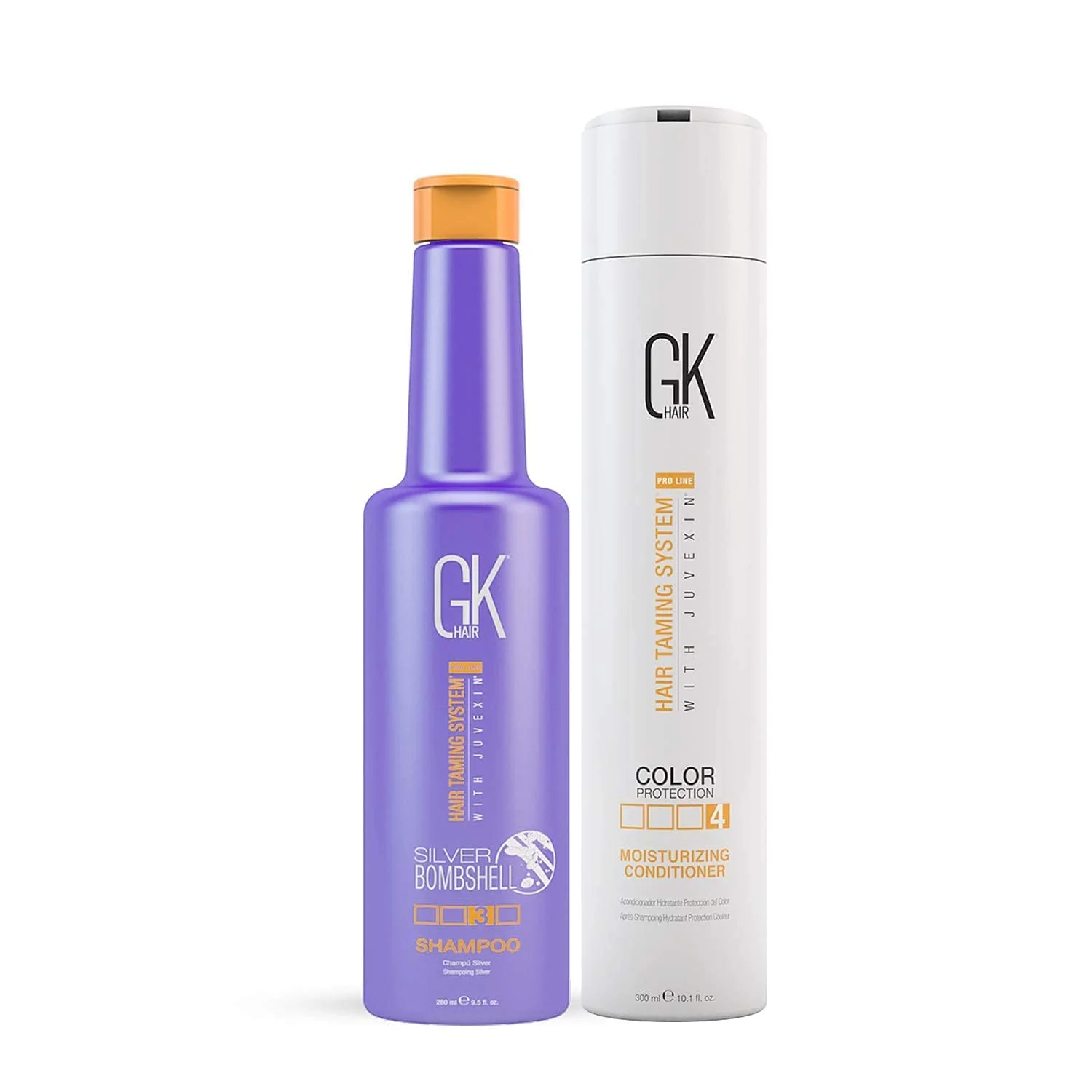 Eco-Friendly GK HAIR Global Keratin Moisturizing Conditioner and Silver Bombshell Purple Shampoo Set for Blonde Gray Hair - Hydrating Color-Protecting Formula Relaxed