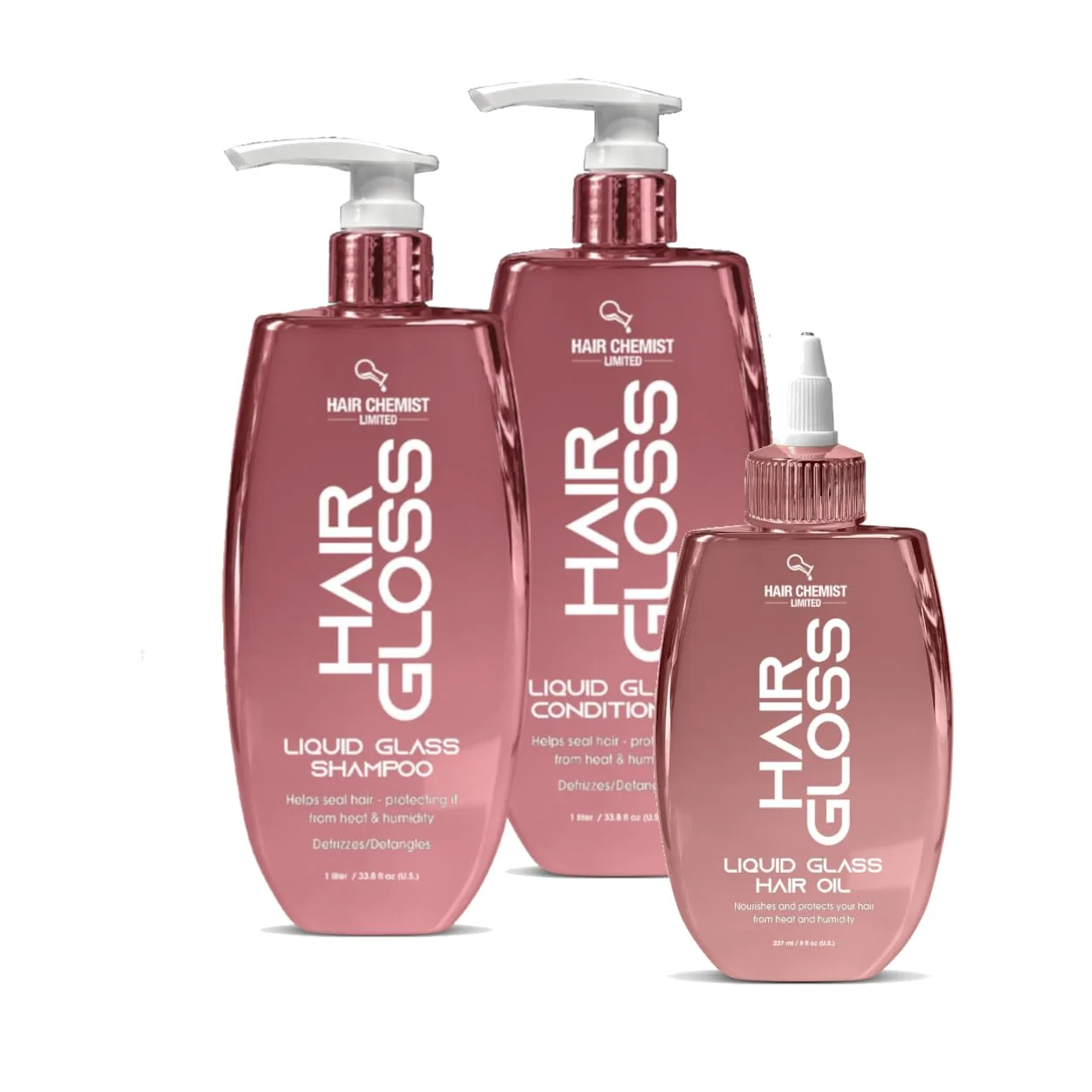 Easy-to-Use Hair Chemist Hair Gloss Liquid Glass 3-PC Shine Protect Set - Includes 33.8oz Shampoo 33.8oz Conditioner 8oz Hair Oil Set 3-PC SET Unique